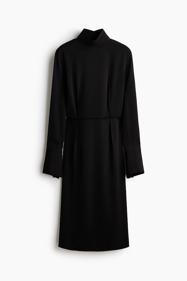 Open-Back Satin Twill Dress - Black/Dark blue/striped - 1