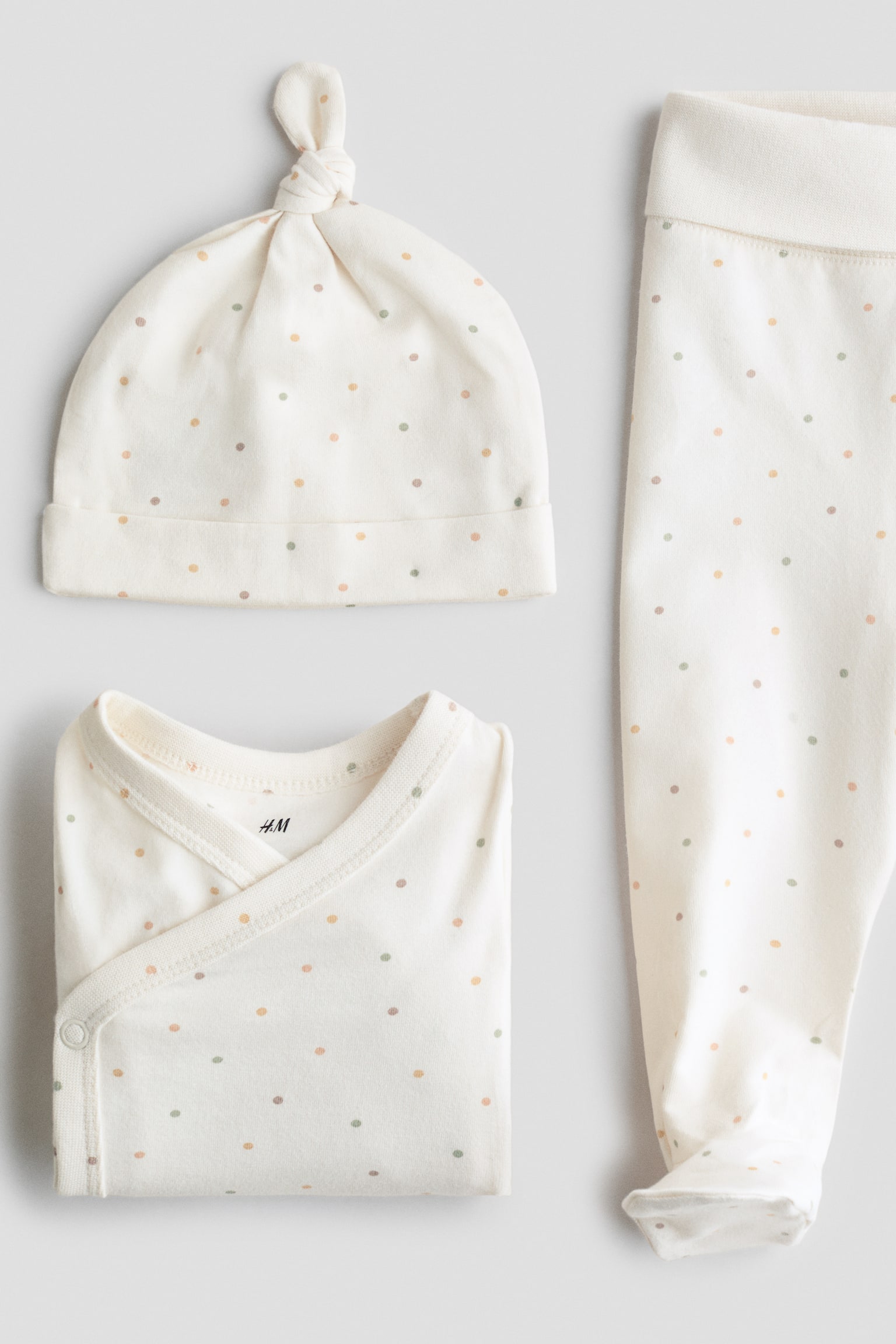 Детский комплект H&M из хлопкового джерси, 3 предмета, цвет: Кремовый — фото 2