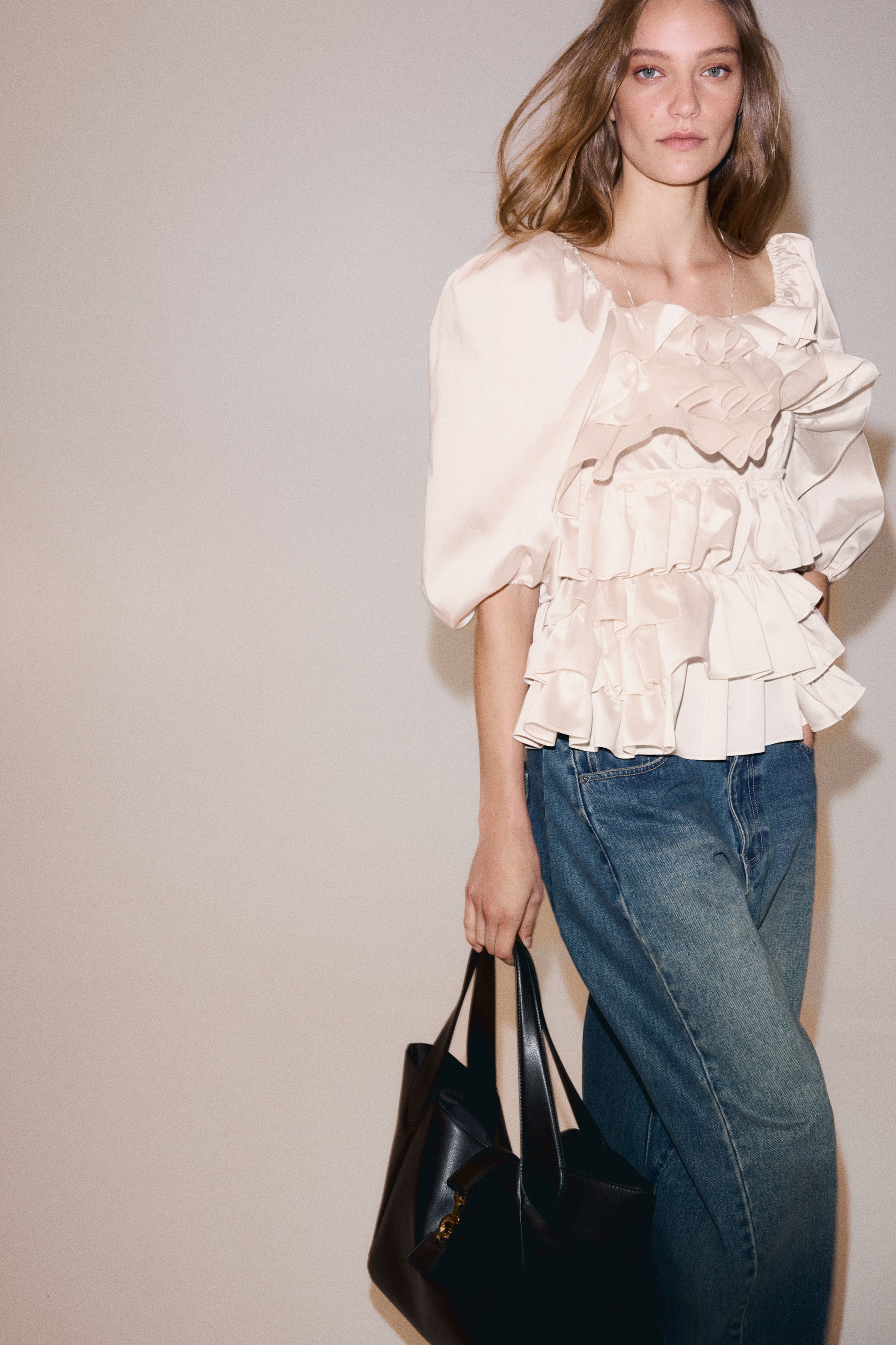 Ruffled Puff-Sleeved Blouse