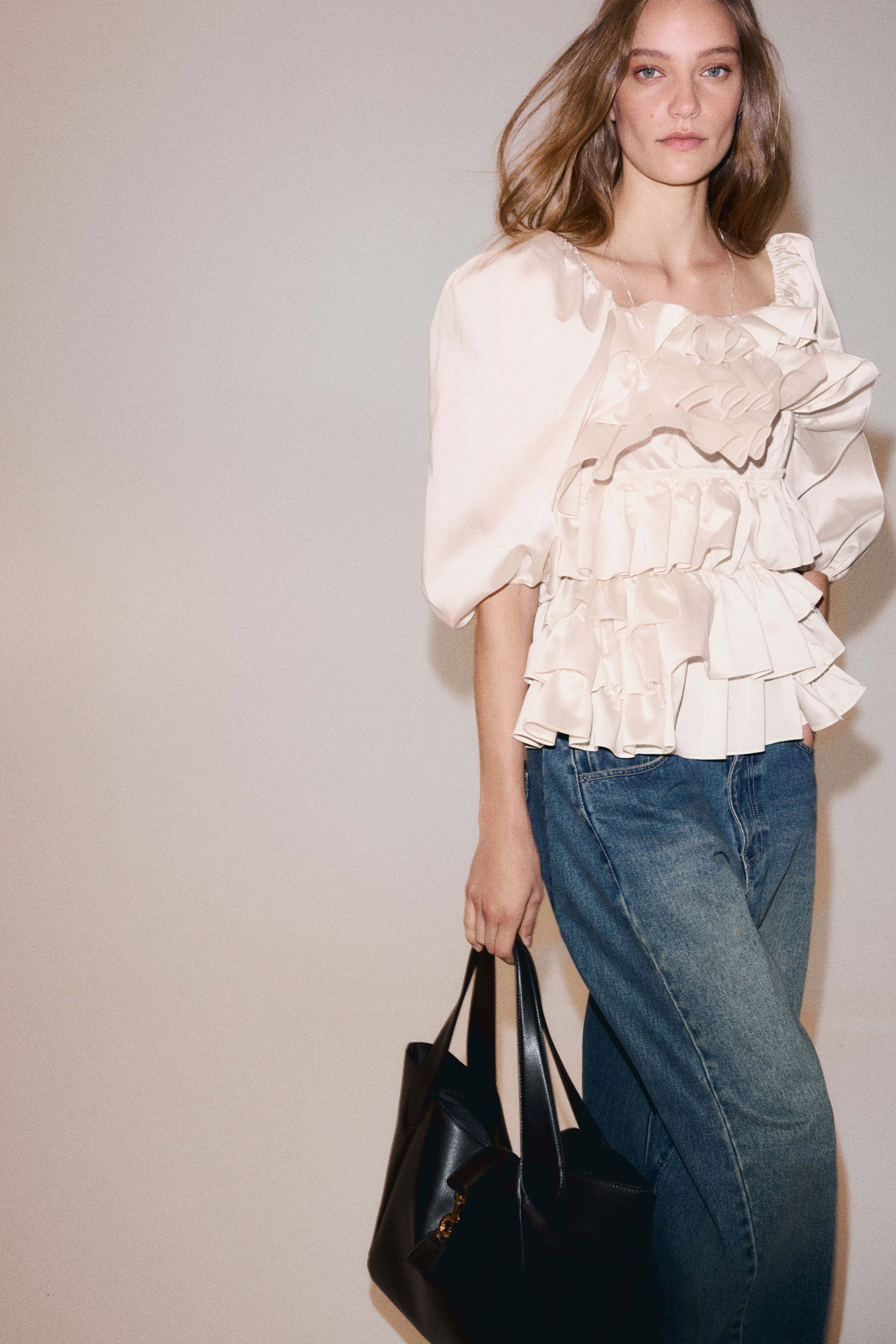 Ruffled Puff-Sleeved Blouse