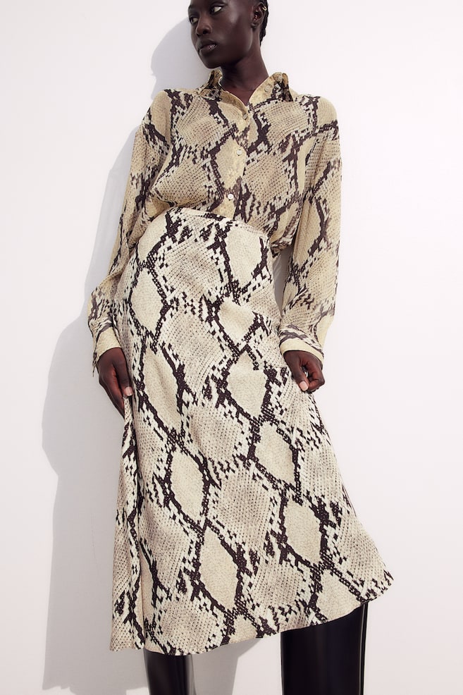 Patterned crêpe skirt - Beige/Snakeskin-patterned/Light beige/Leopard print - 3