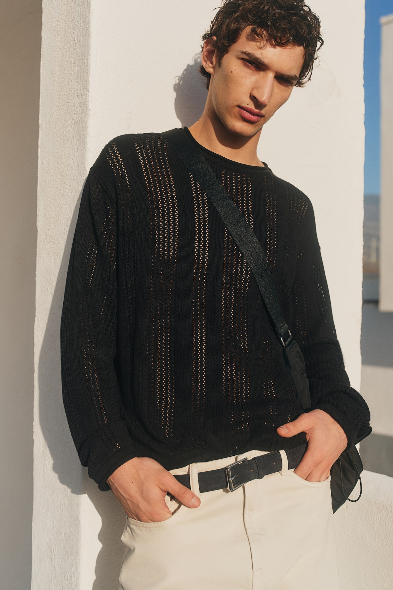 Suéter Regular Fit en tejido pointelle Negro Men H&M MX