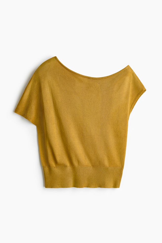 Fine-Knit One-Shoulder Top - Mustard yellow/Dark brown - 1