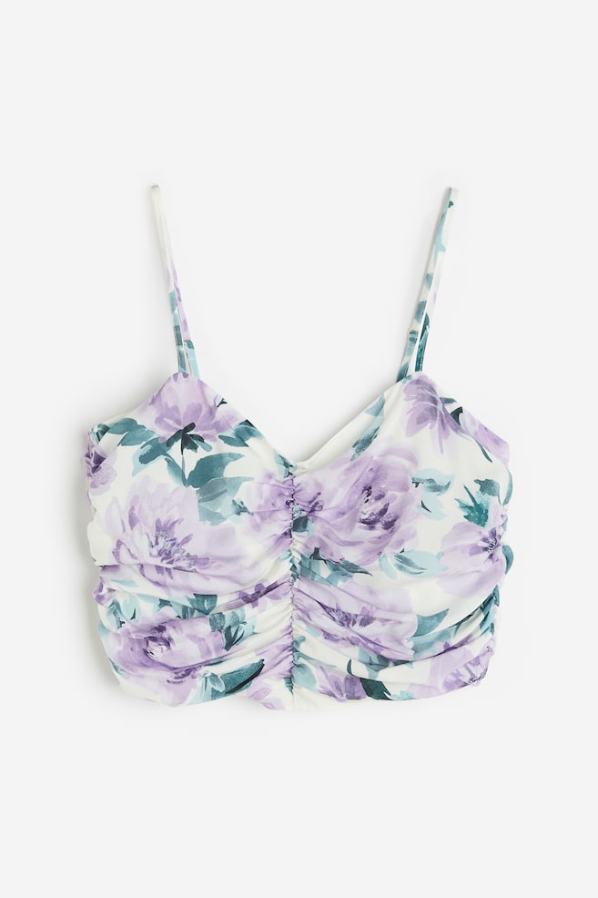 Draped cropped top - White/Purple floral/Black/Spotted - 2