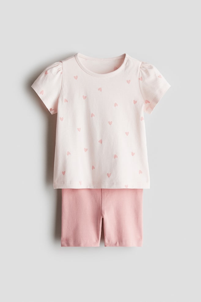 2-piece cotton jersey set - Light pink/Hearts/Beige/Leopard print - 1