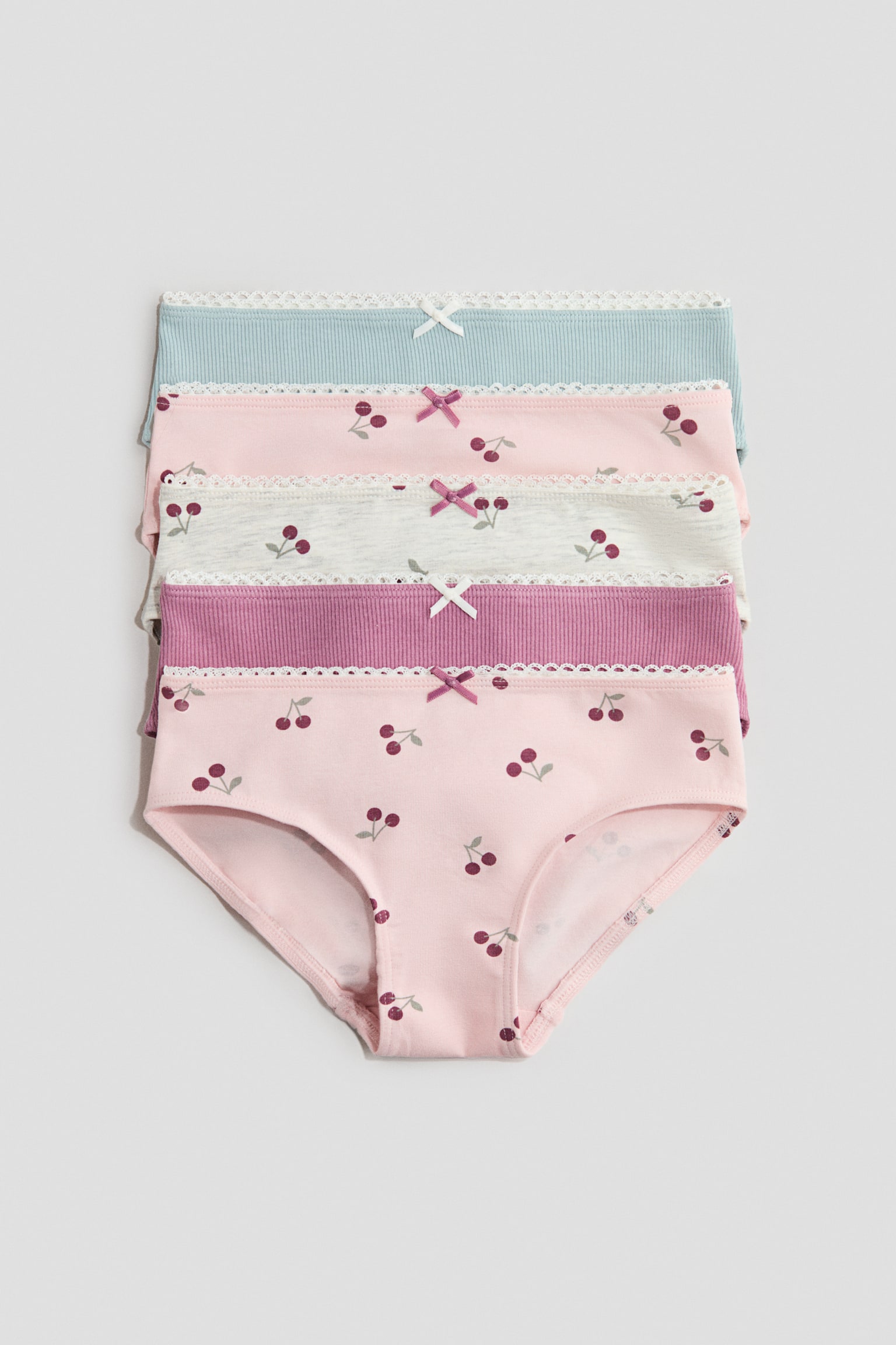5-Pack Cotton Briefs - Dusty purple/cherries/Light gray melange/hearts