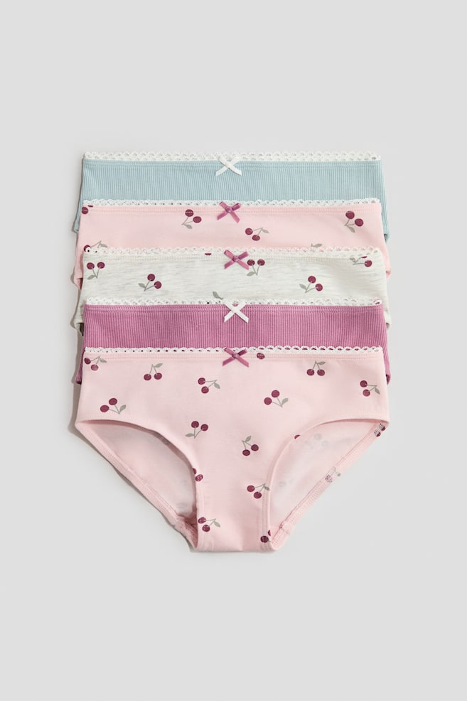 Pack de 5 bragas de algodón - Violeta empolvado/Cerezas/Gris claro jaspeado/Corazones/Violeta empolvado/Floral - 1
