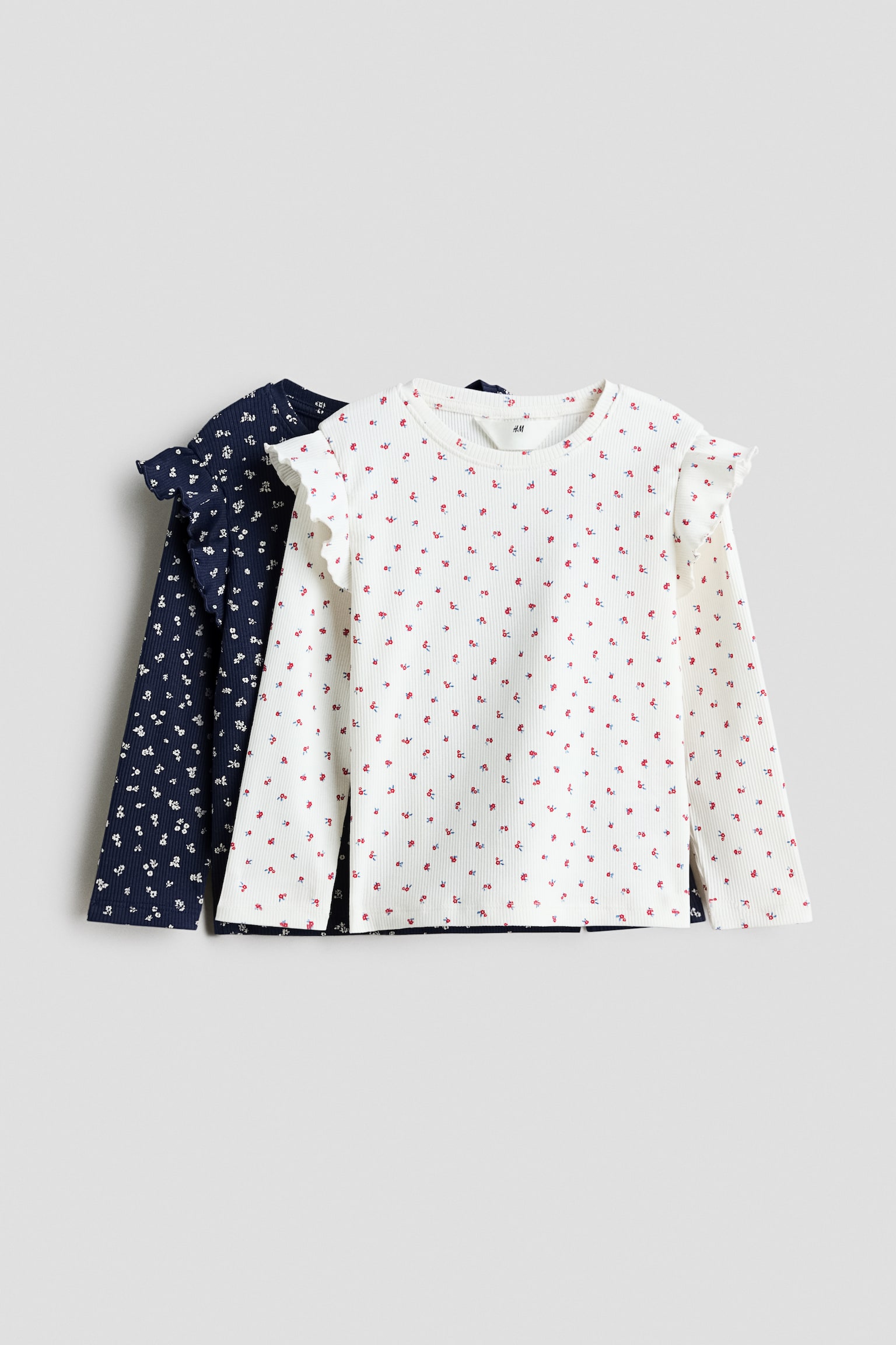 2-pack flounce-trimmed tops - Navy blue/Floral/Black/Spotted/Light dusty pink/Floral