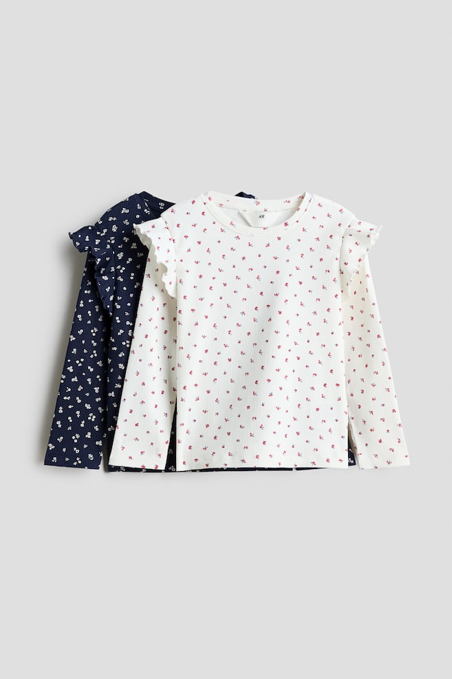2-Pack Ruffle-Trimmed Tops - Navy blue/floral/Black/dotted - 1