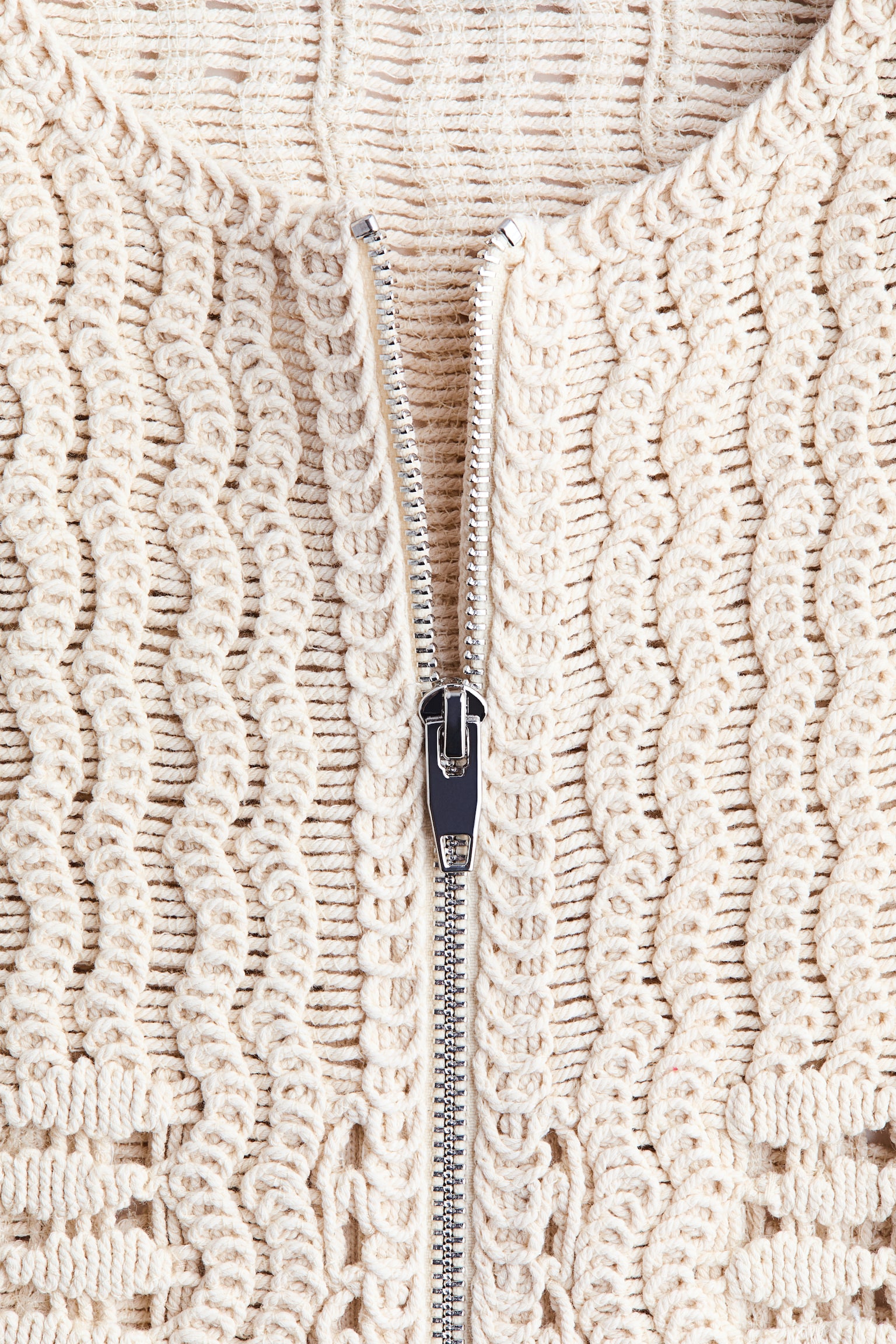 Crochet-look cotton jacket - Cream - 6