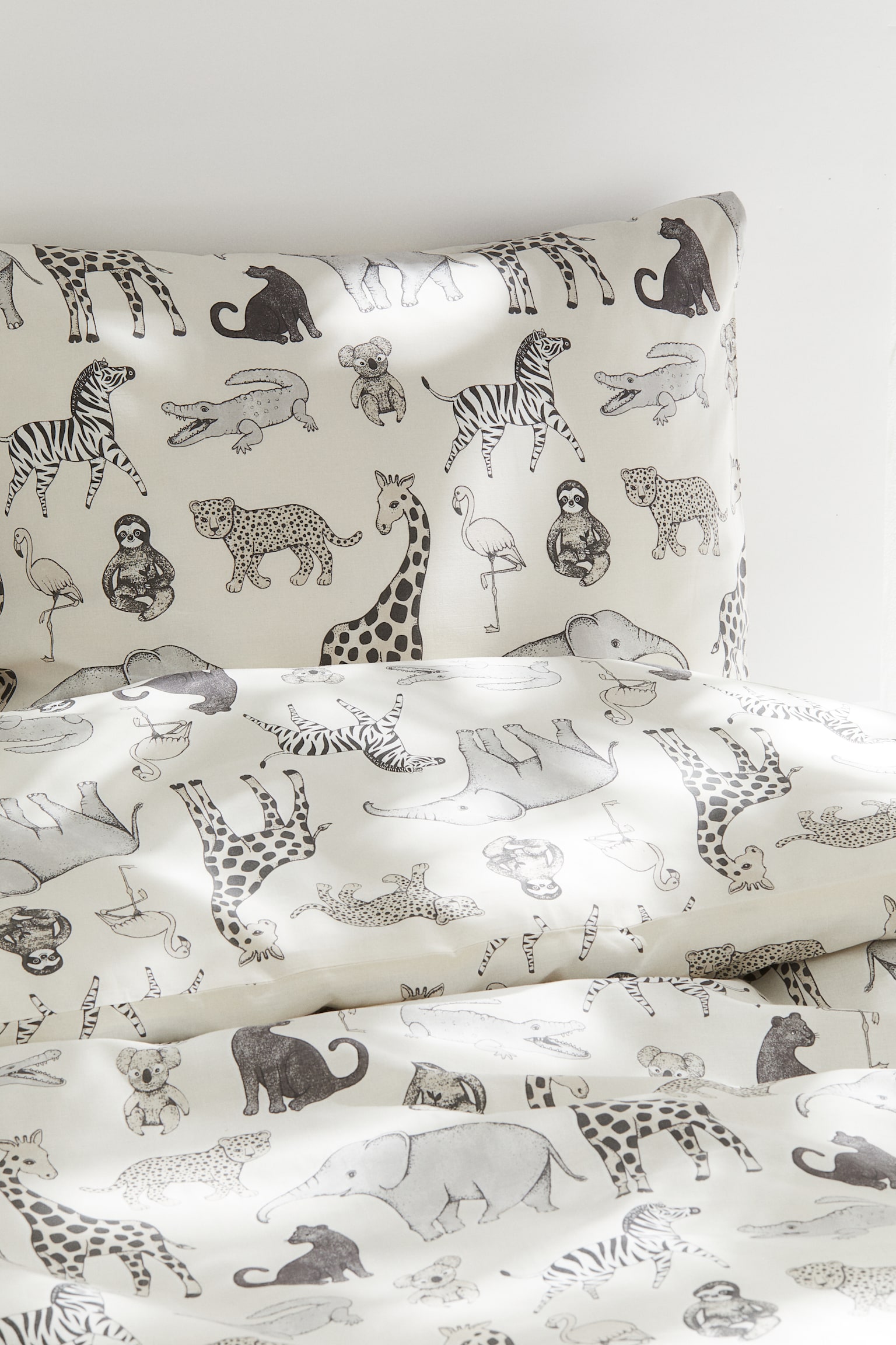 Single cotton duvet cover set - White/Animals - 1