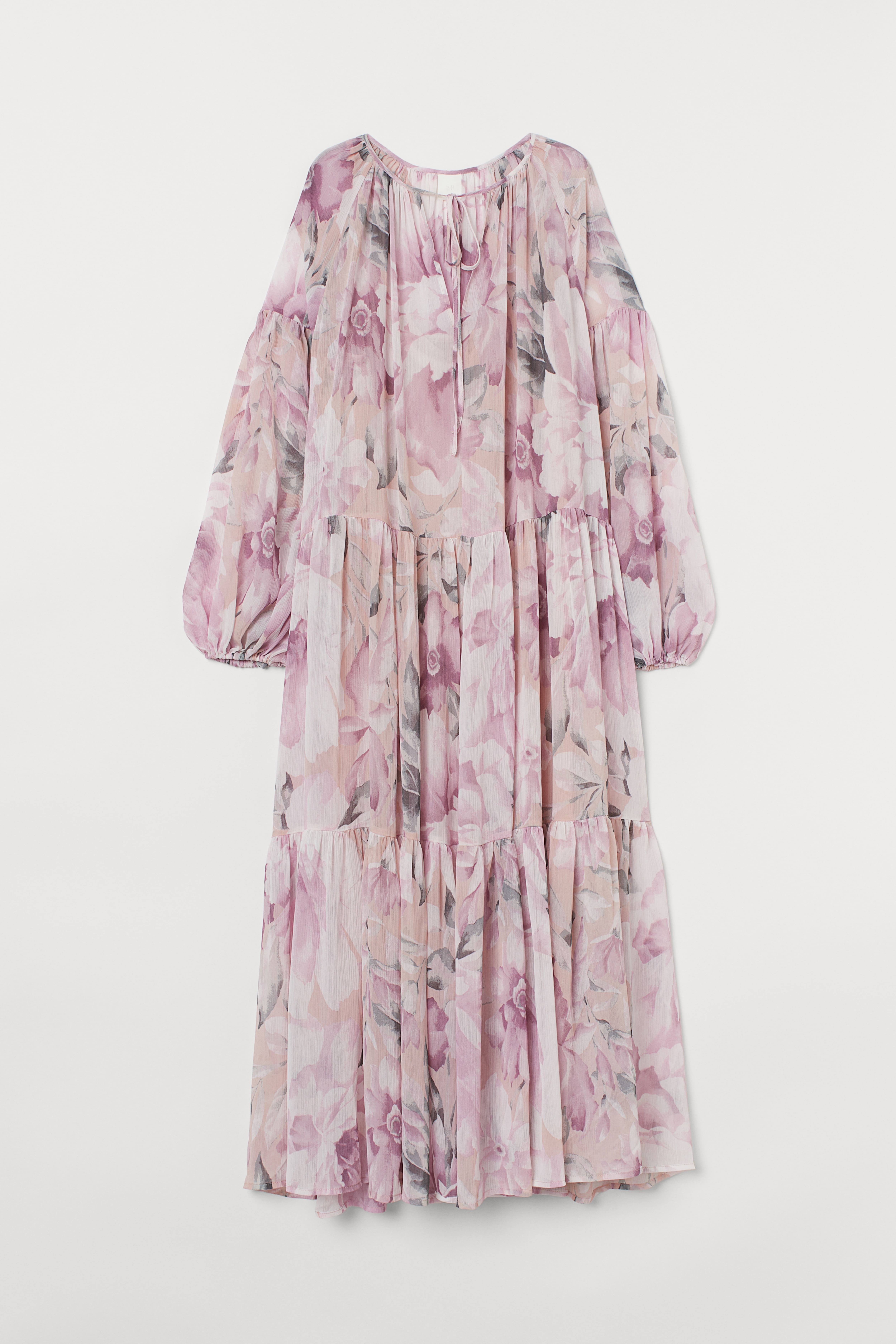 Chiffon Dress - V-neck - Long sleeve - Powder pink/floral - Ladies | H&M US