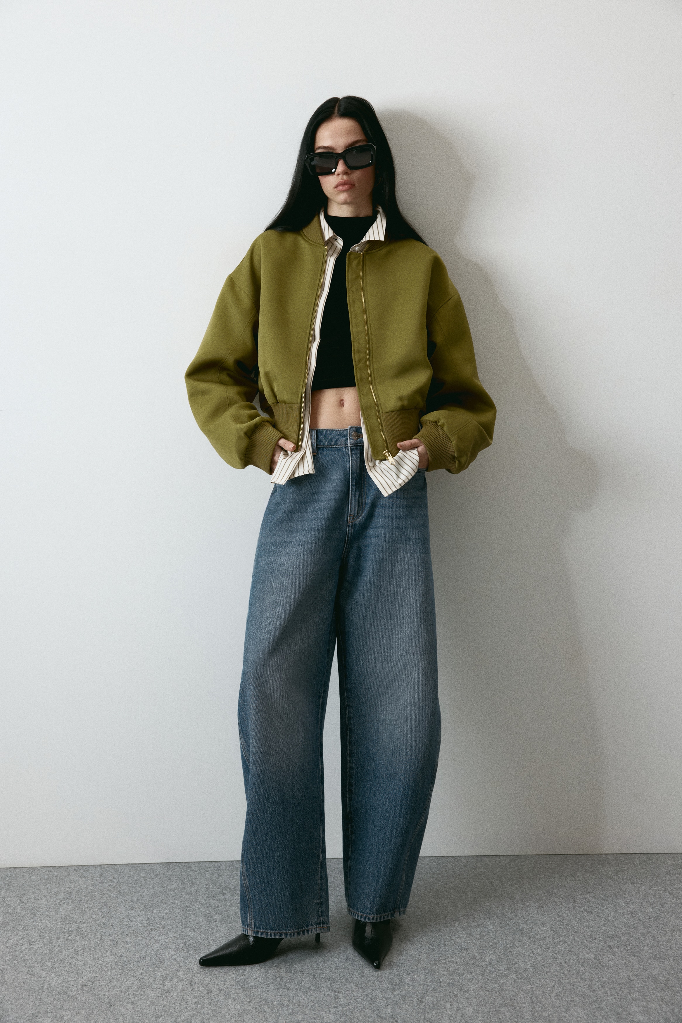 Barrel Leg High Waist Jeans - Bleu denim/Gris clair chiné/Noir délavé/Blanc