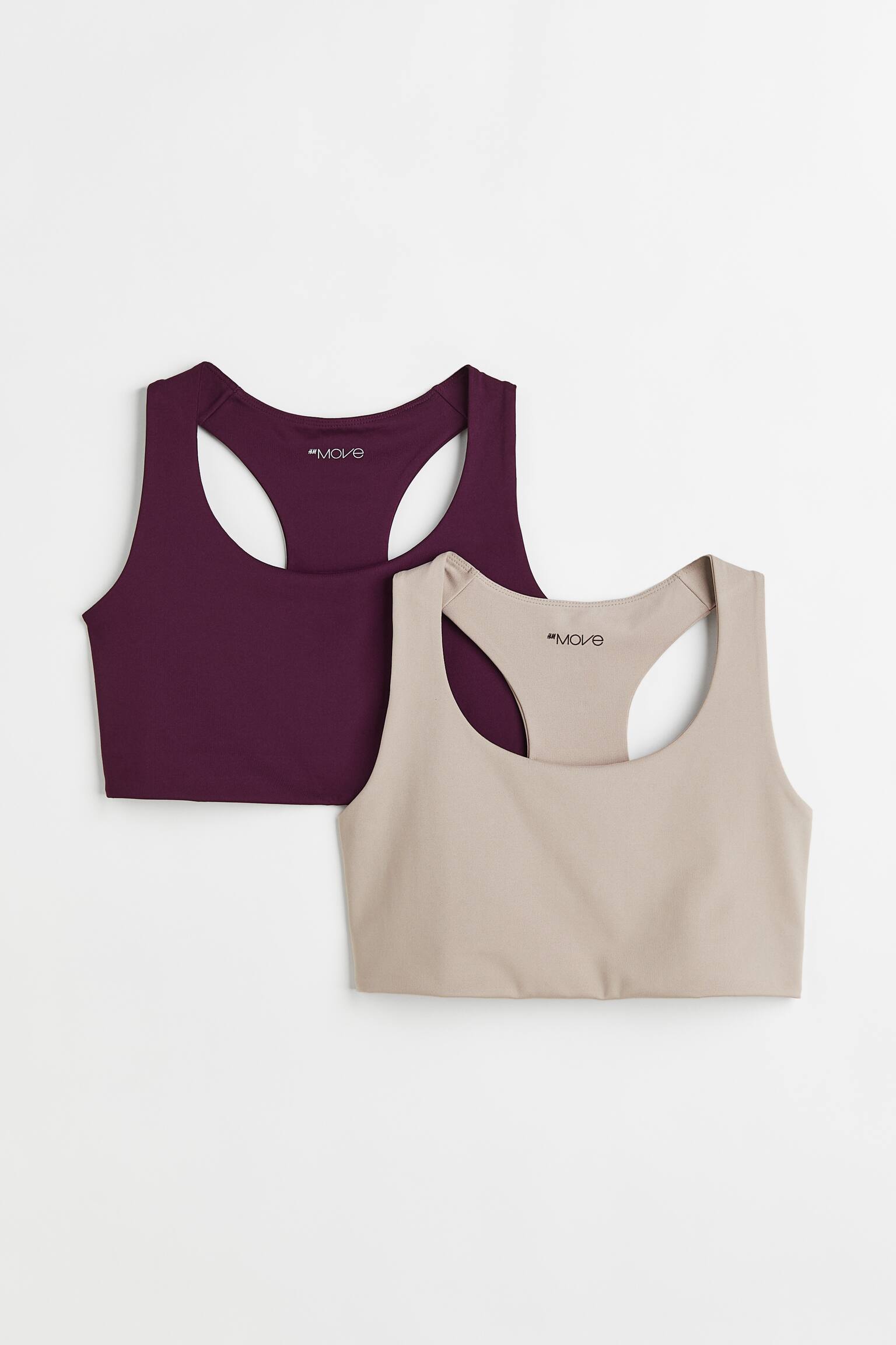 2-pack Medium Support Sports Bras - Plum purple/Light beige/Dark khaki green/White/Black/White/Light blue/White/Beige/Dark purple/Light beige/Brown/Light purple/Navy blue/Light beige/Pink/Dark green/Black/Navy blue/Black - 1