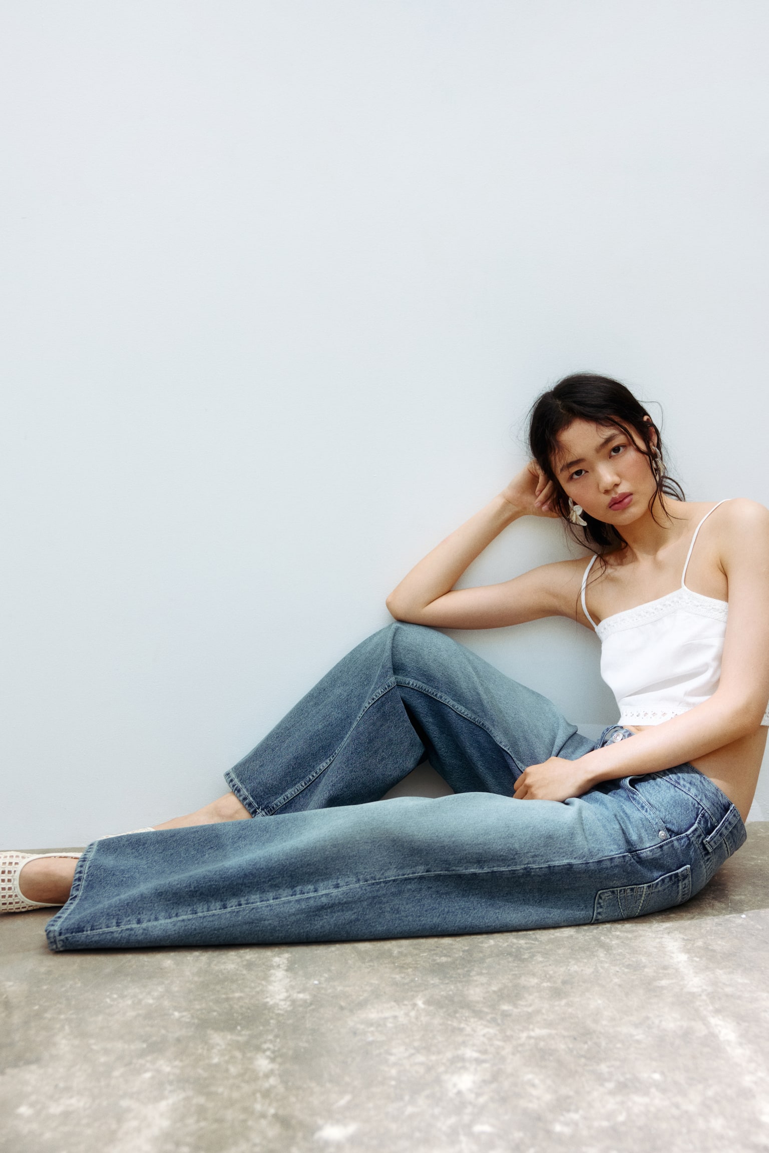 Baggy Wide Low Waist Jeans - Denimblå/Lys denimblå/Grå - 5