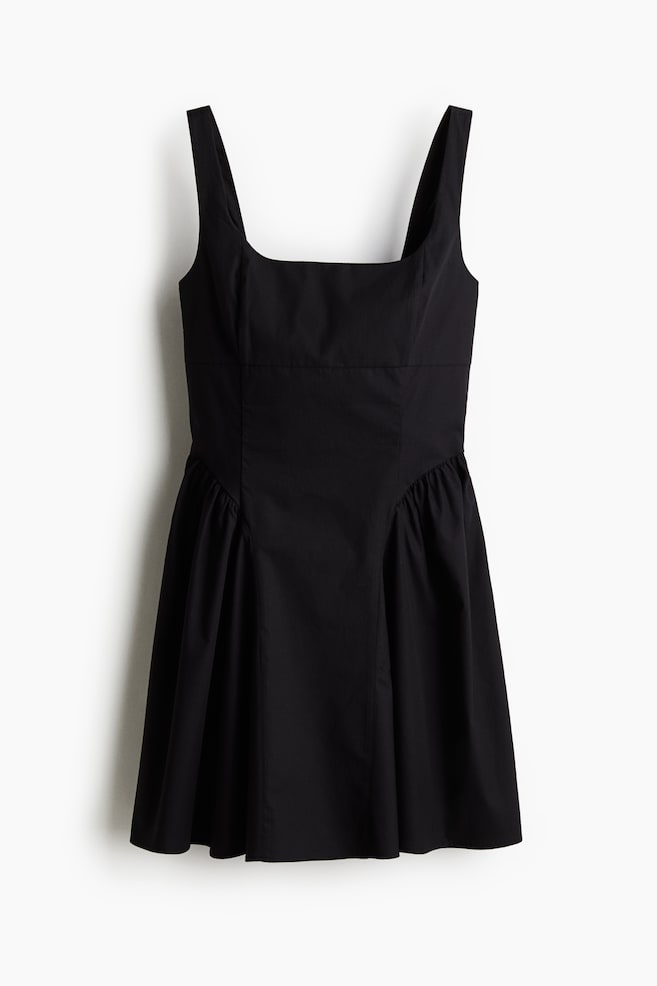 Open-back cotton poplin dress - Black/White - 1