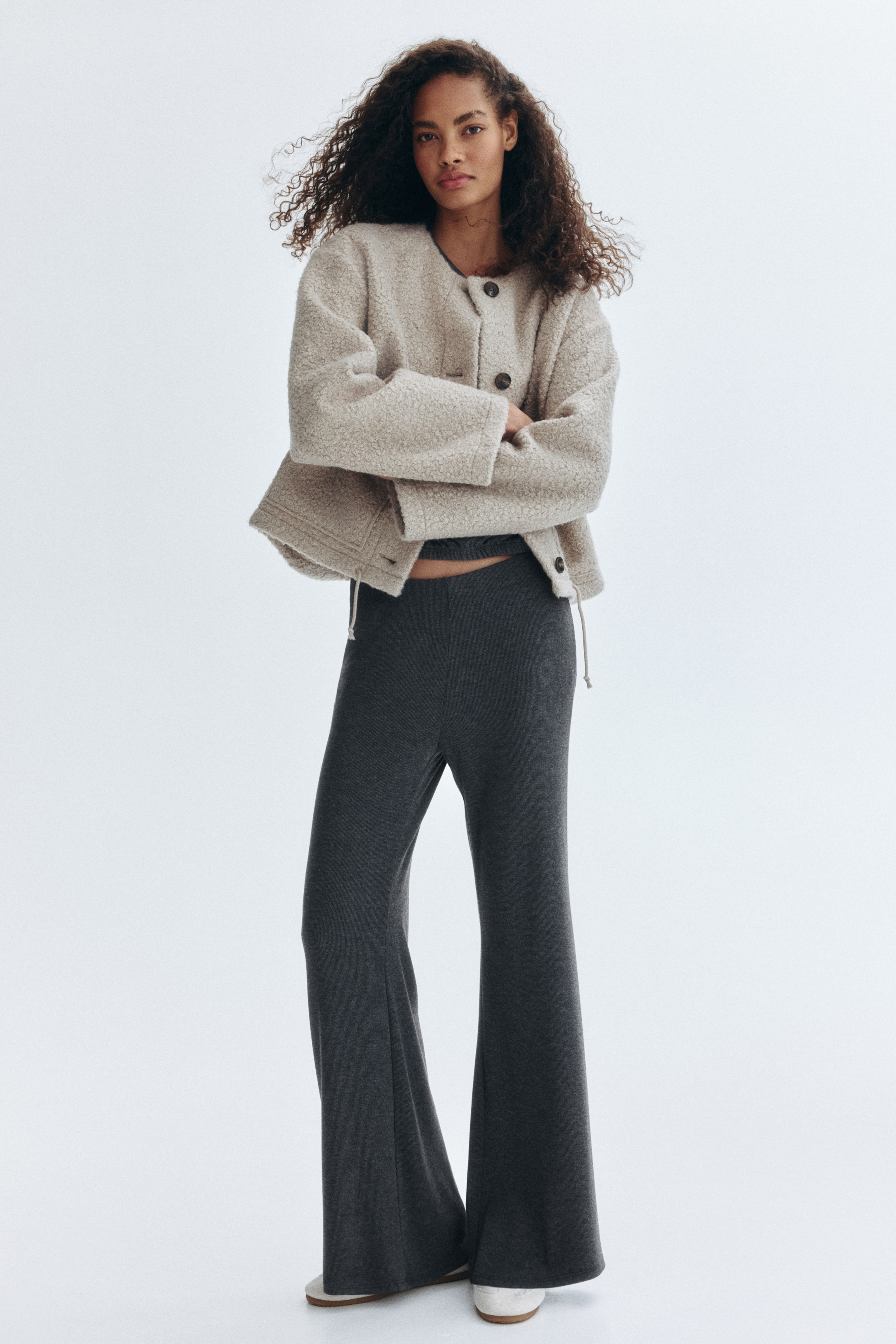Flared fine-knit trousers