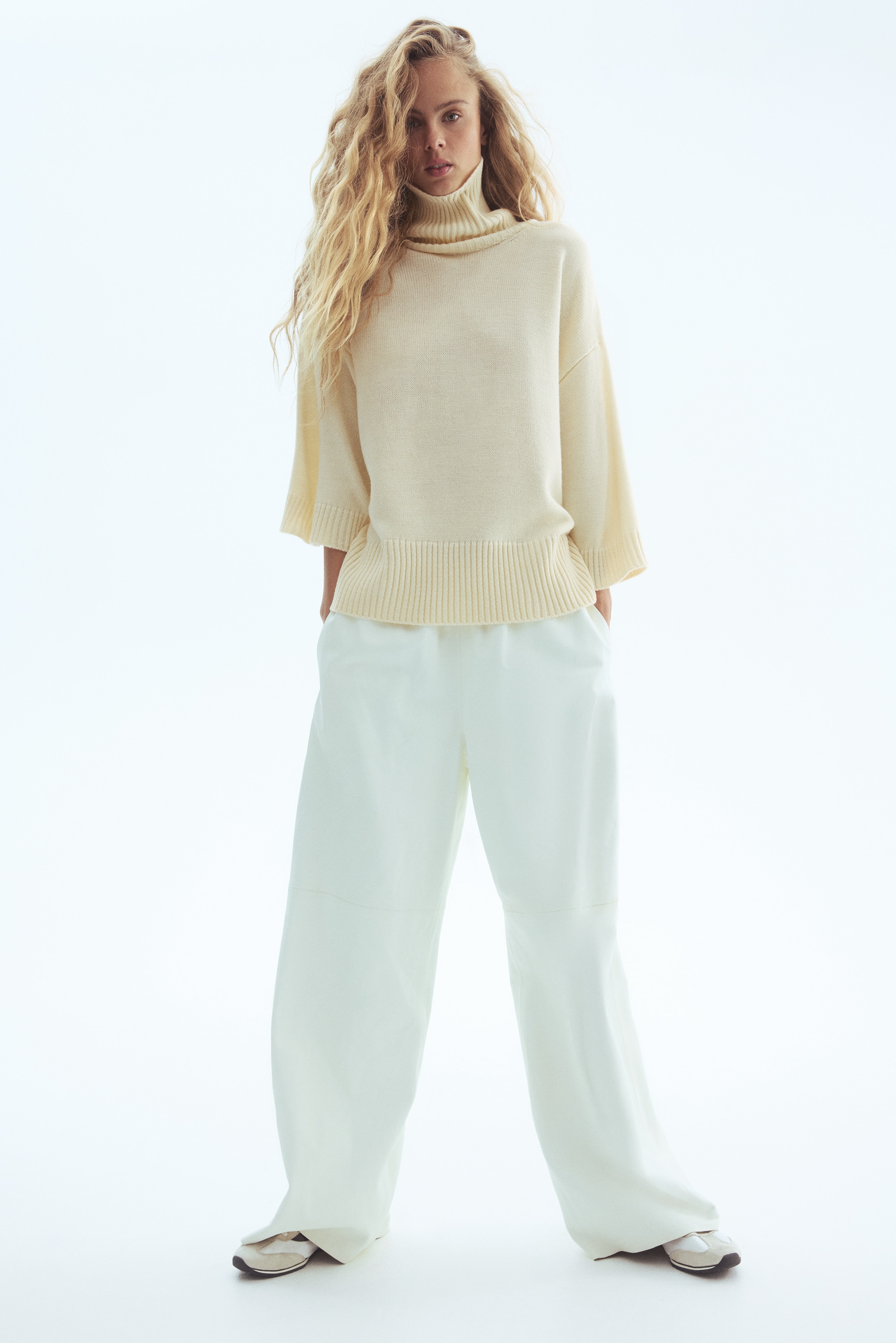 Feinstrick-Rollkragenpullover - Cremefarben/Graubraun/Dunkelbraun