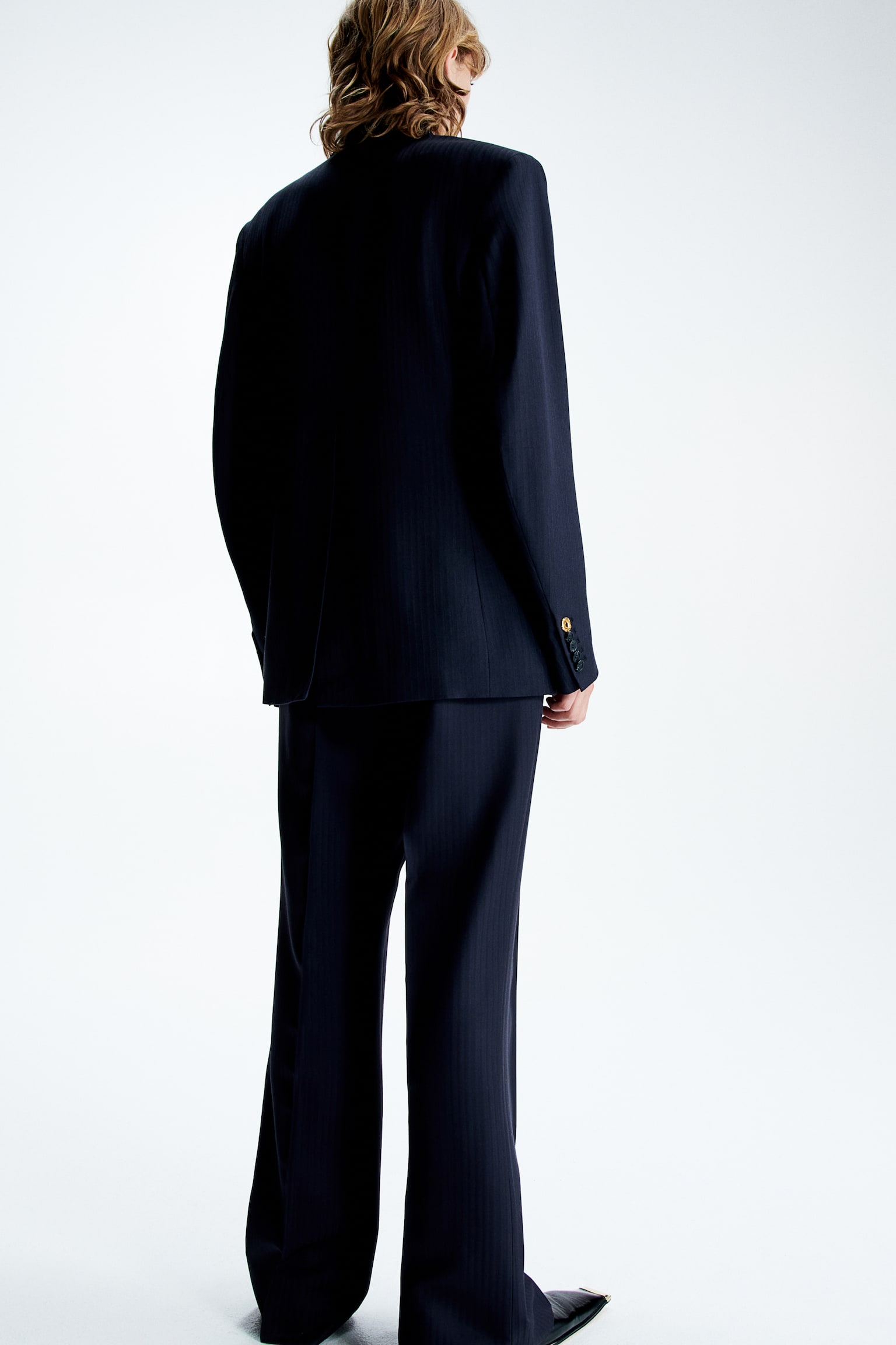 Wool Blend Tailored Pants - Black/Herringbone pattern - 8