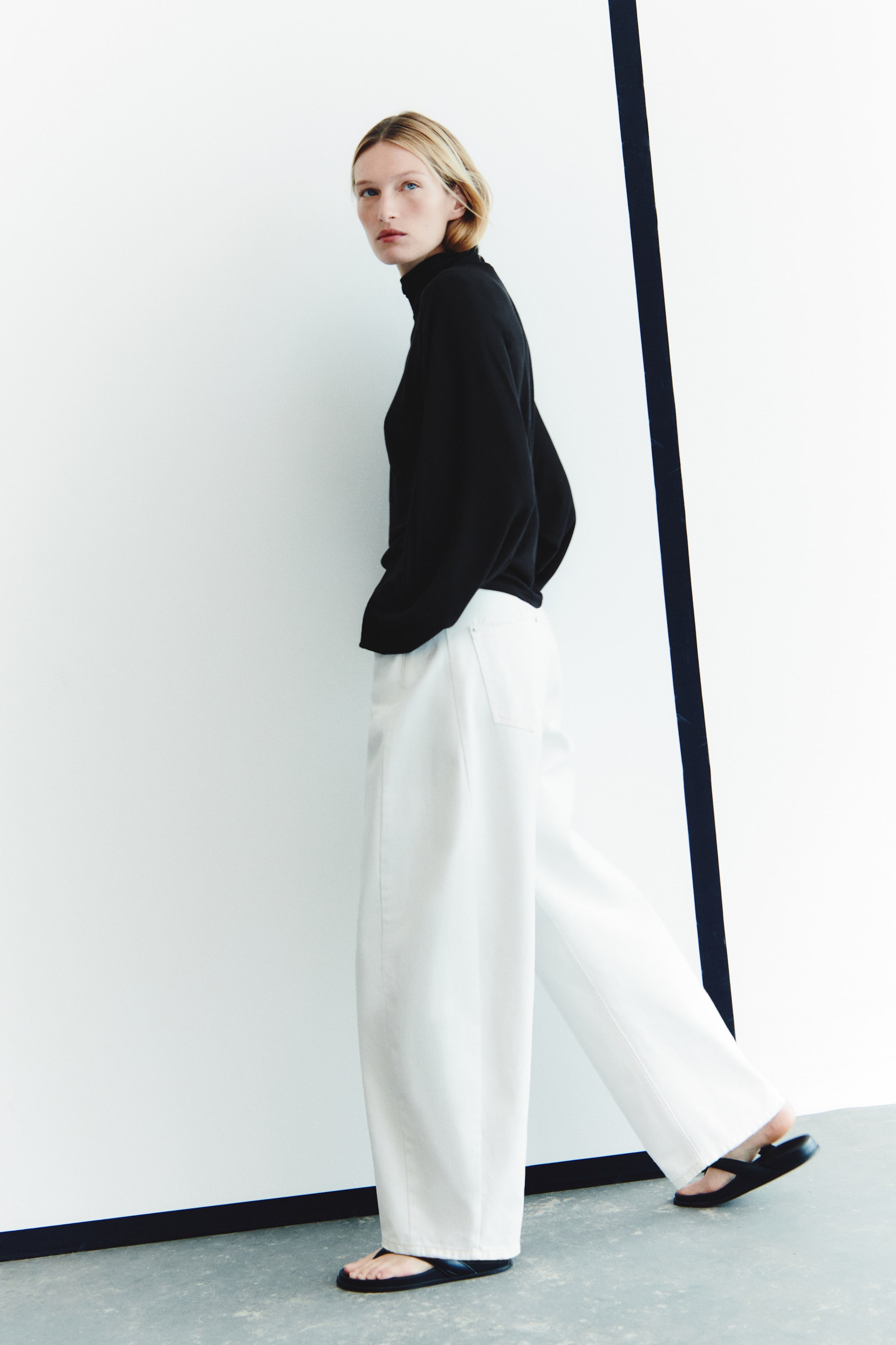 Batwing-Sleeved Mock Turtleneck Top