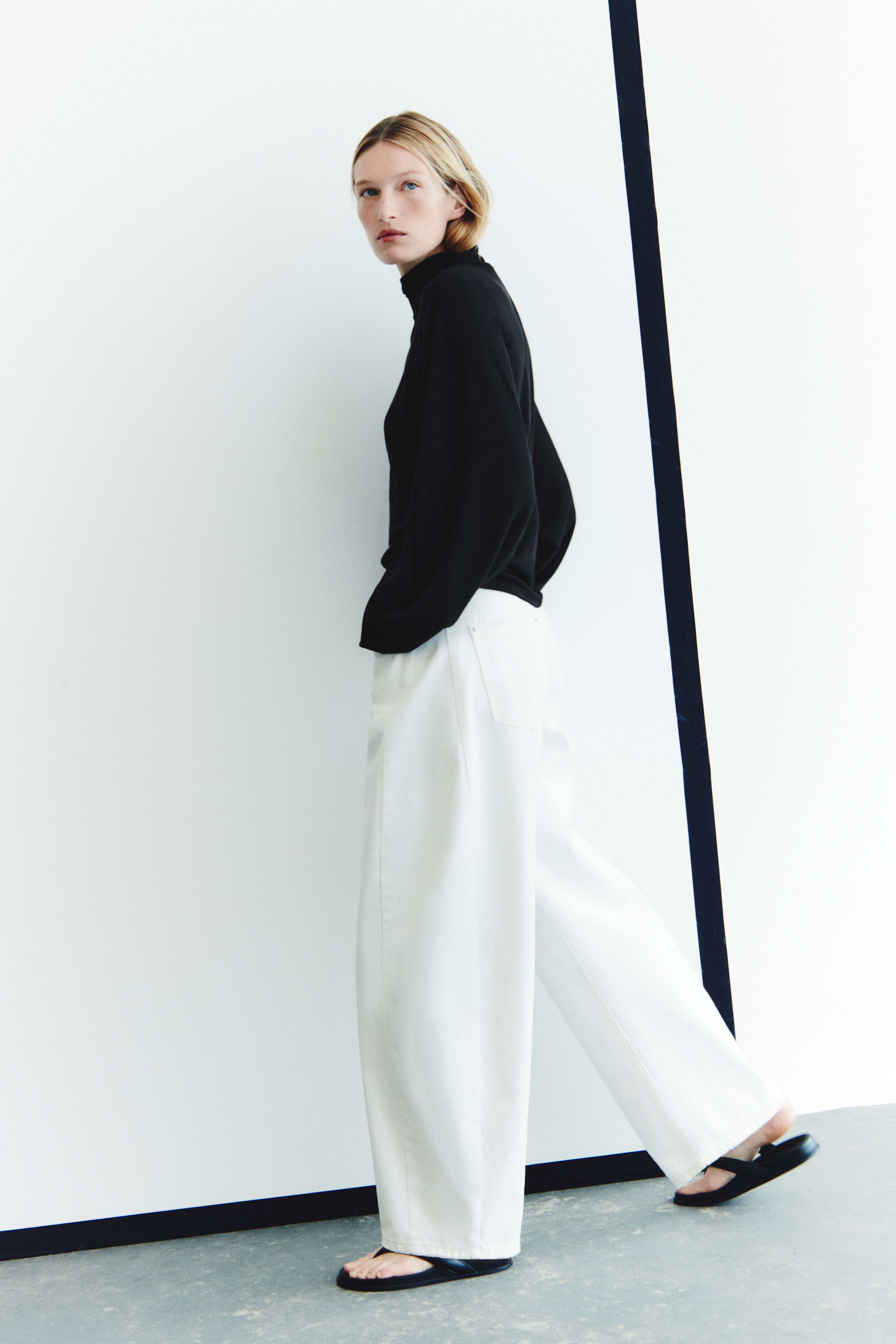 Batwing-Sleeved Mock Turtleneck Top