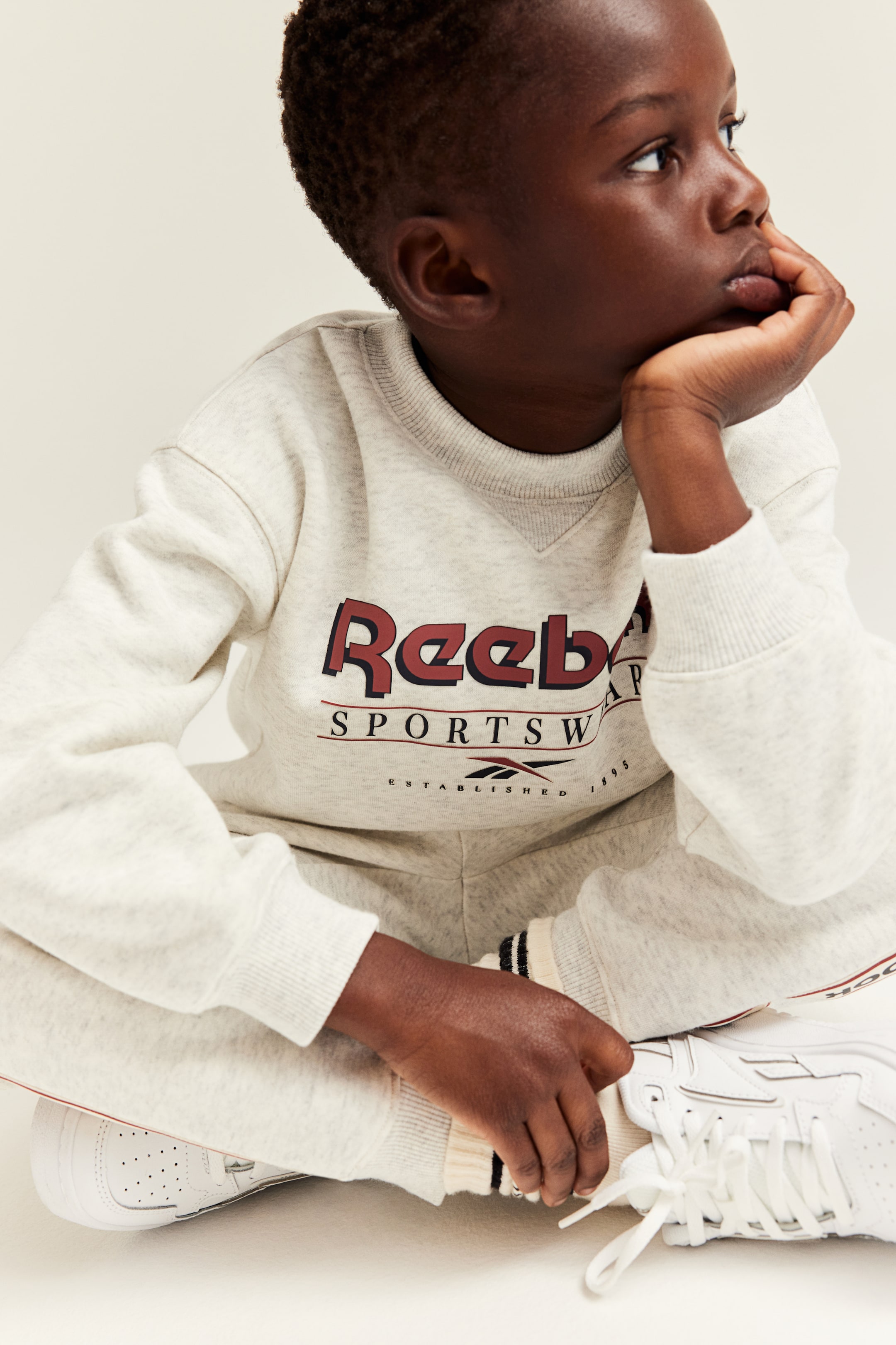 2-piece text-motif sweatshirt set - Light grey marl - Kids | H&M GB 2