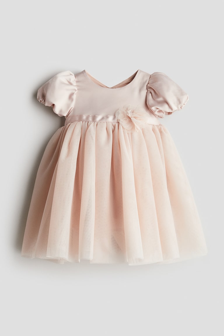 Tulle-Skirt Satin Dress