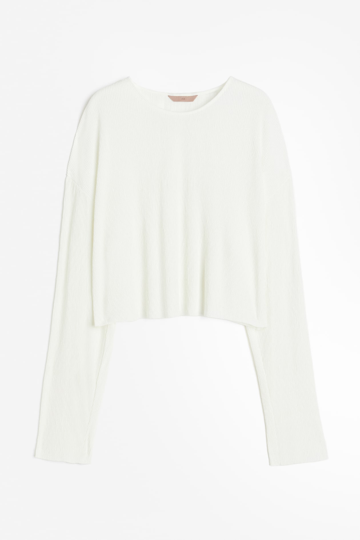 Crinkled top - Long sleeve - Short - White - Ladies | H&M GB