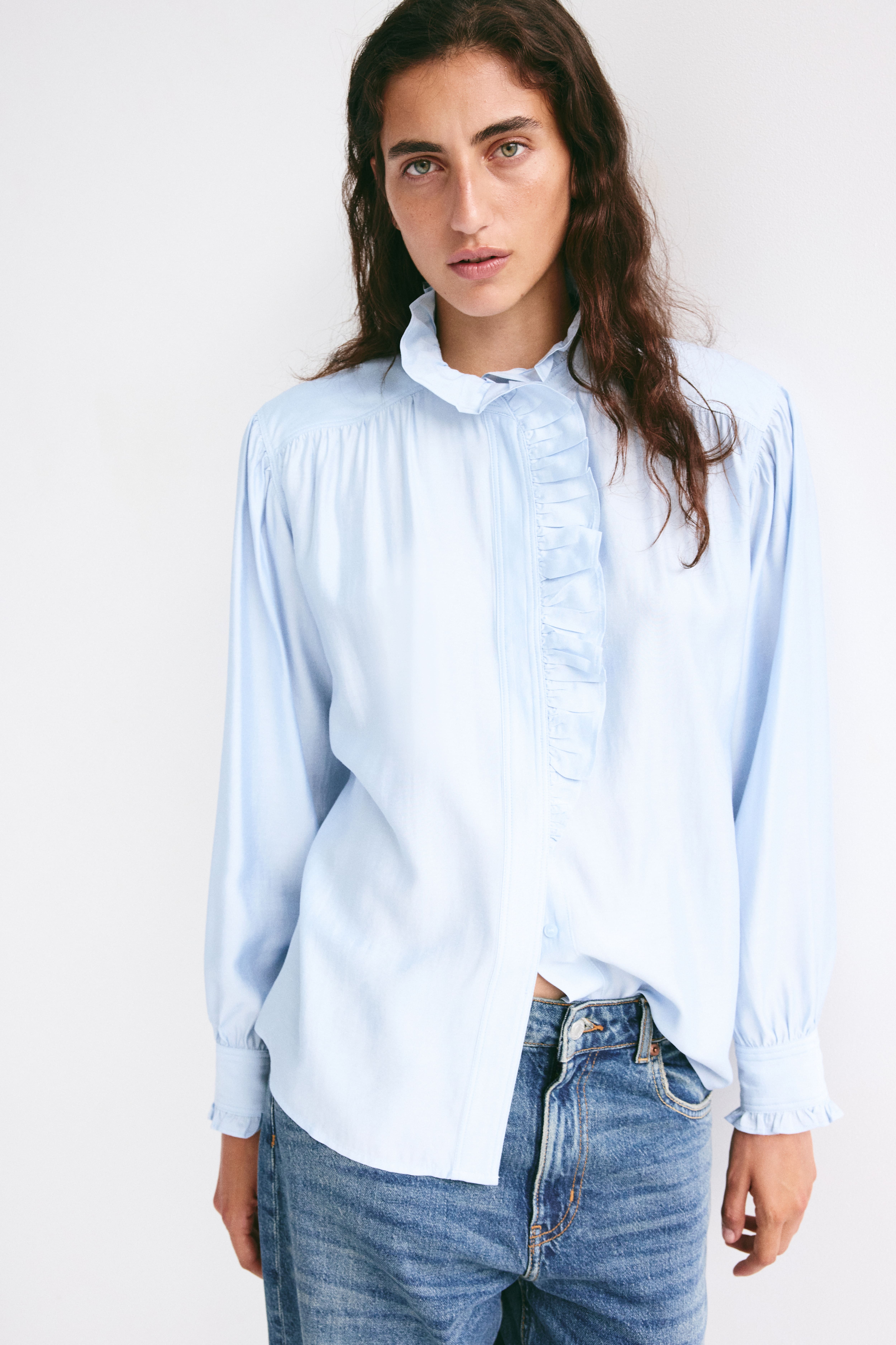Ruffled Button-Front Blouse
