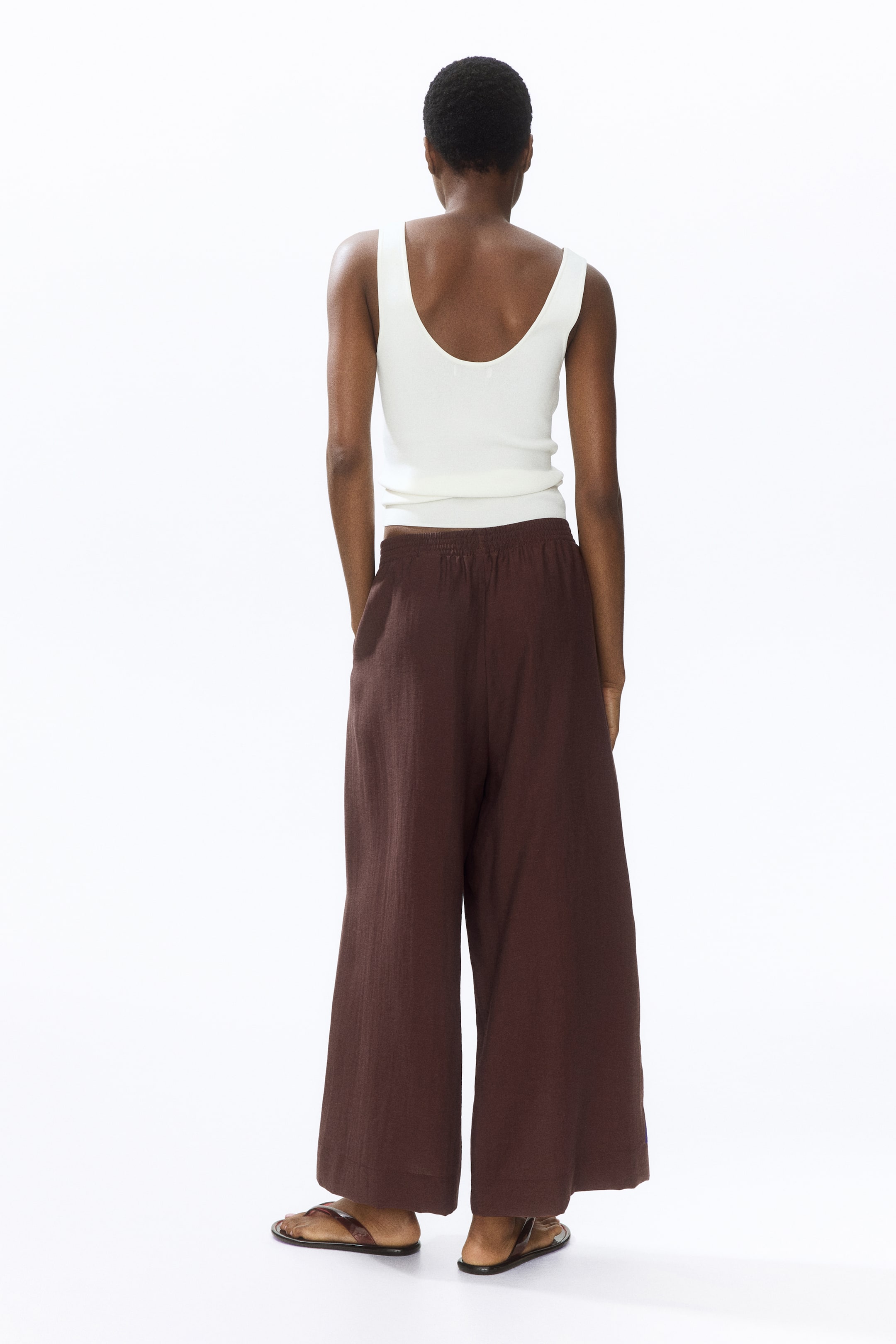 Linen-Blend Ankle-Length Pants
