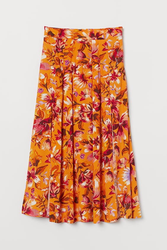 Bell-shaped skirt - High waist - Midi - Orange/Floral - Ladies | H&M GB