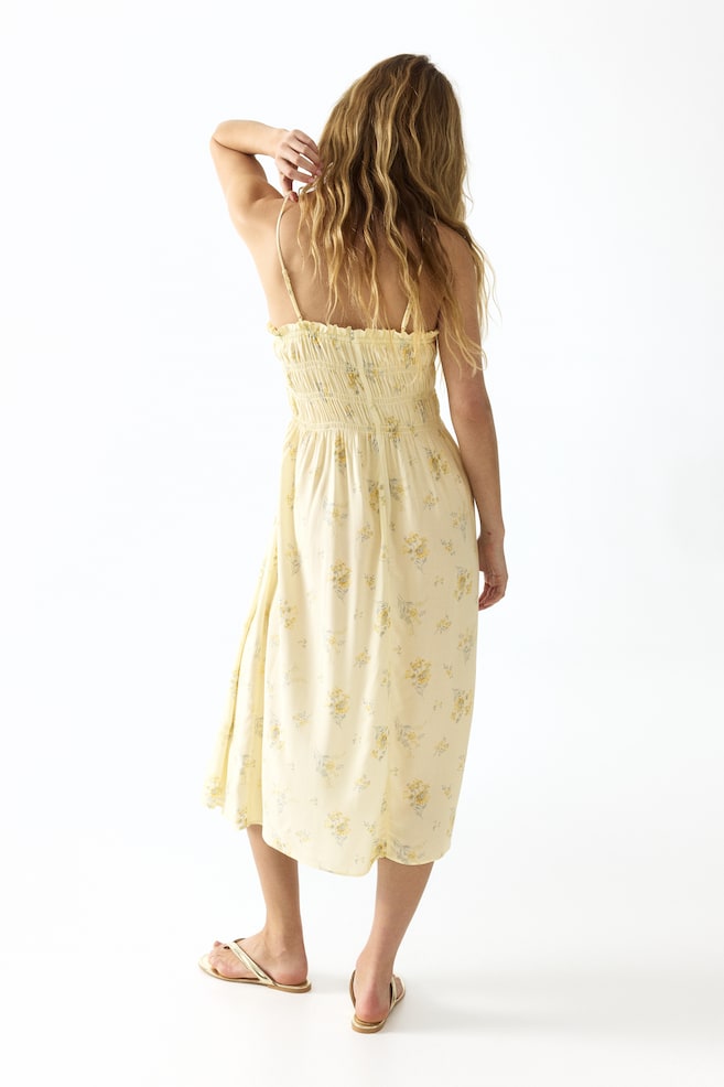 Gesmoktes Trägerkleid-Hellgelb/Geblümt - 5