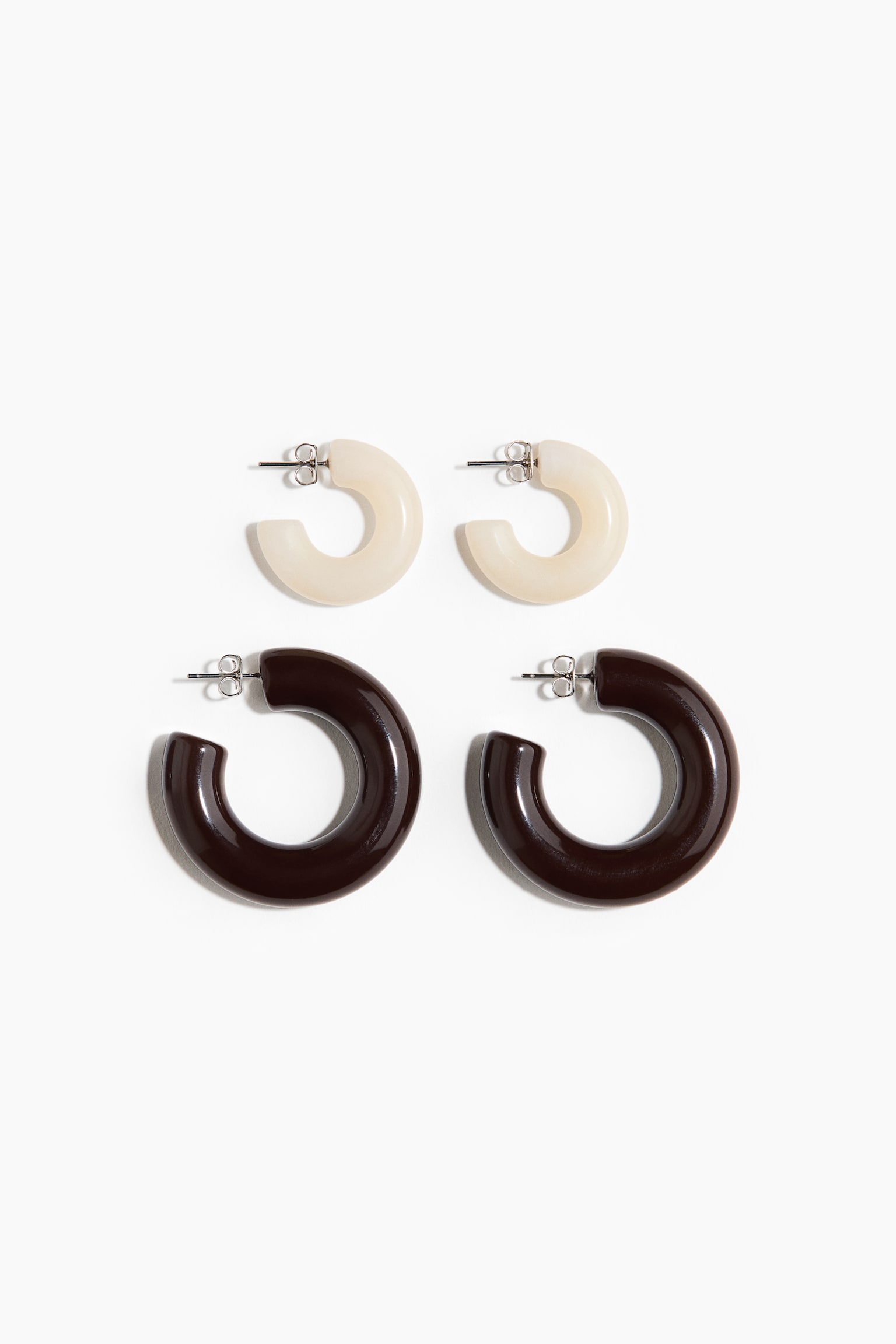 2-Pack Hoop Earrings - Dark brown/cream