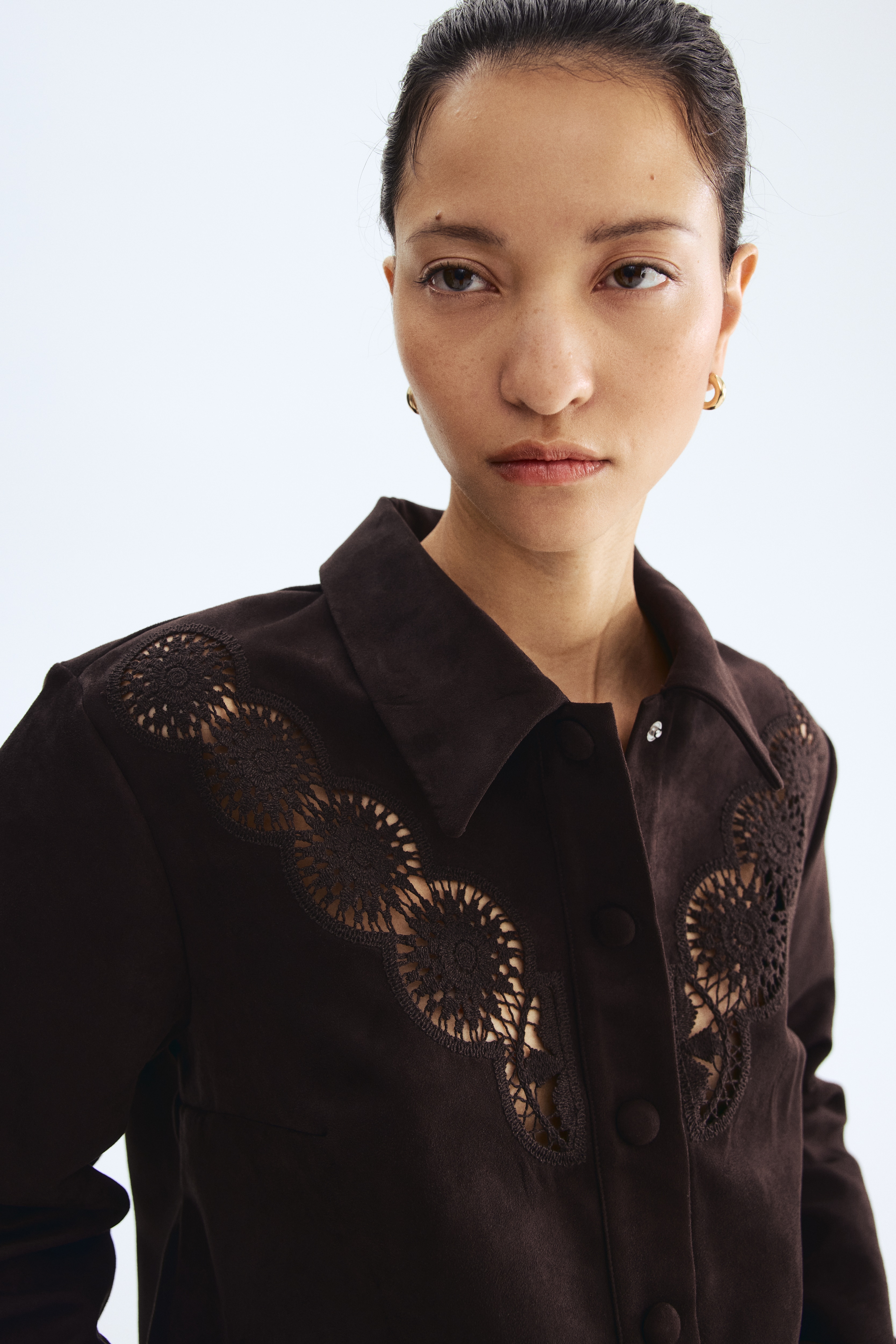 Jakna s vezenim detaljem - Tamnosmeđa