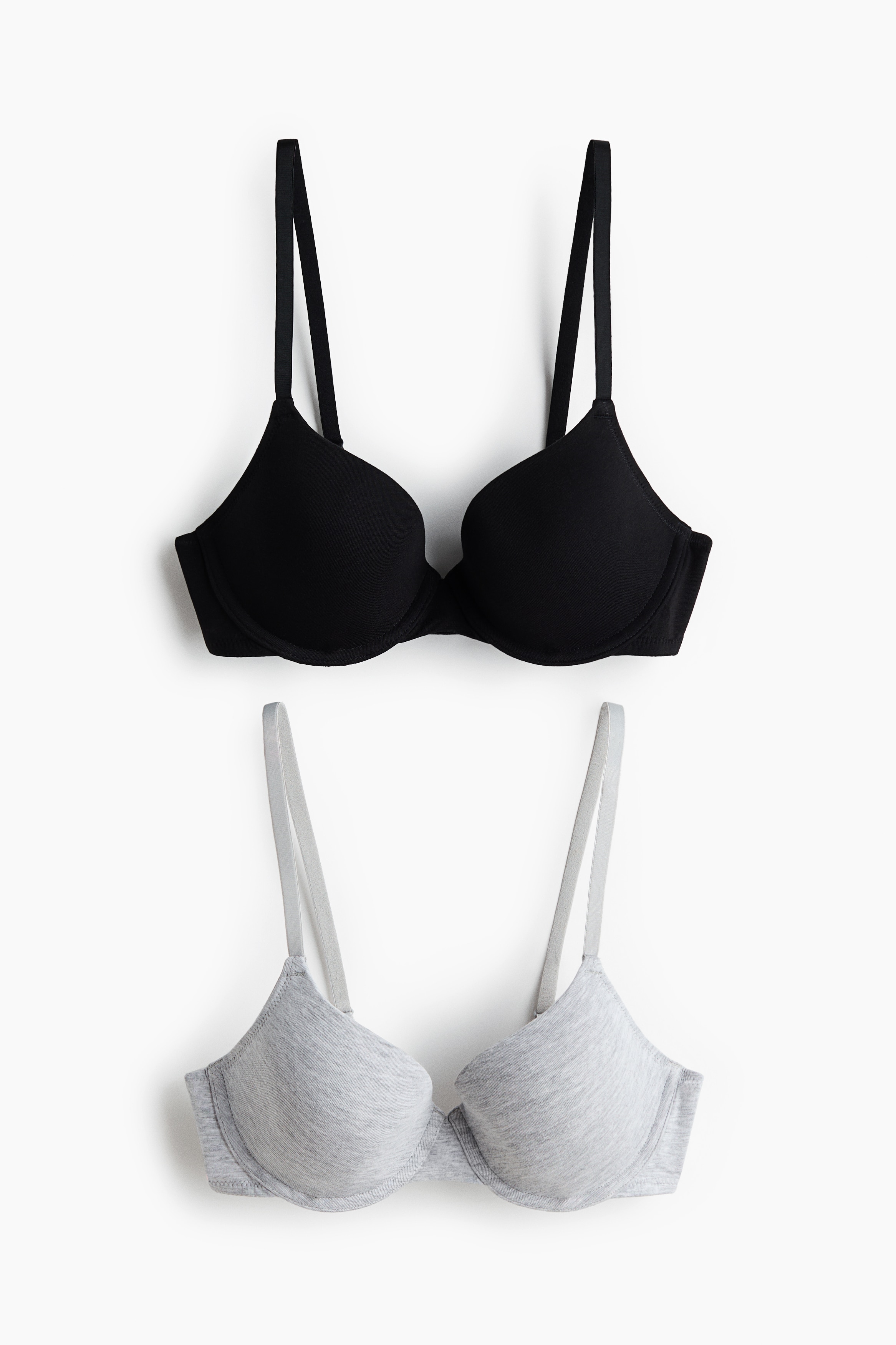 2-pack padded underwired cotton bras - Black/Light grey marl/Beige/Black/Light beige marl/Cream
