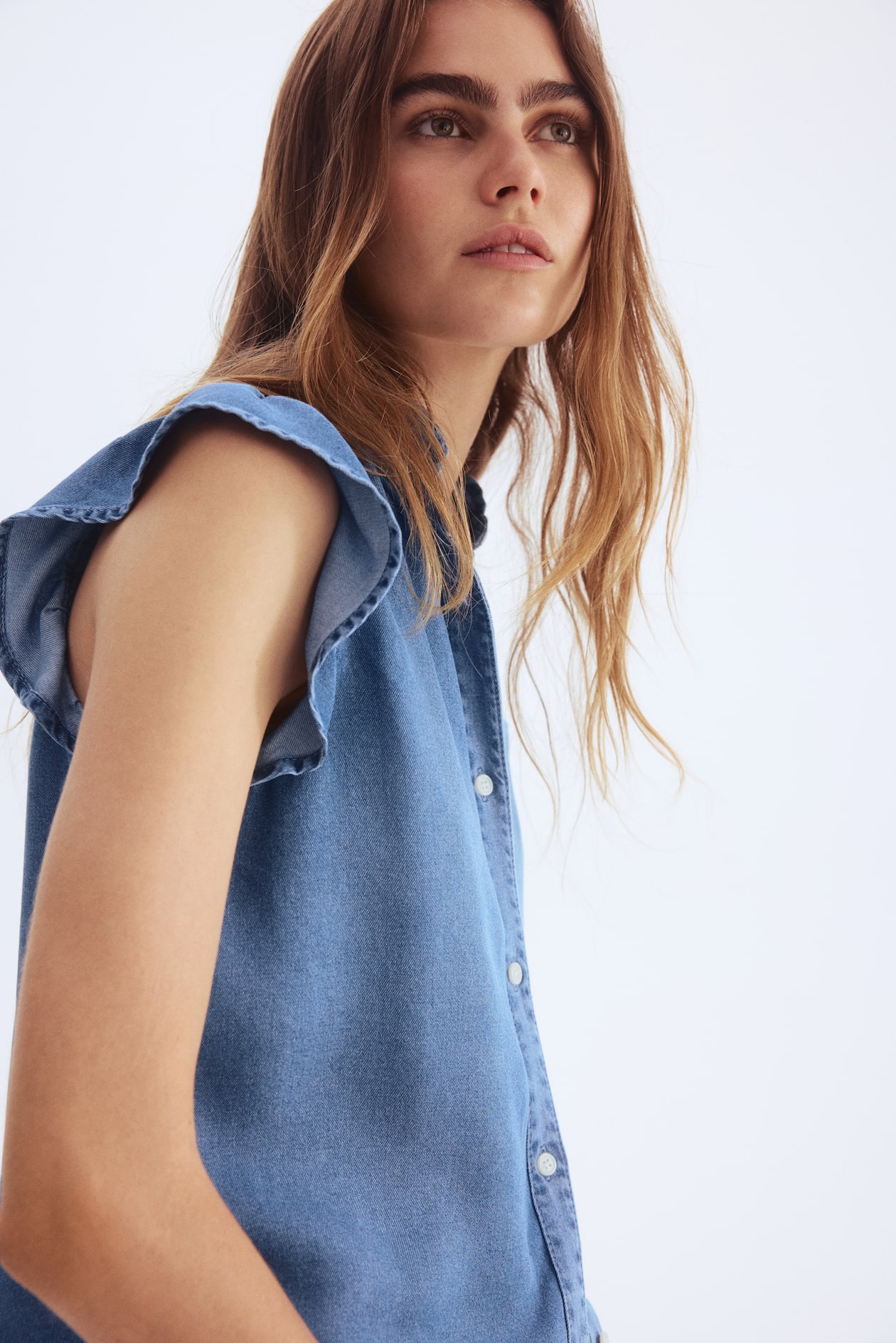 Ruffle-Trimmed Denim Blouse - image 4
