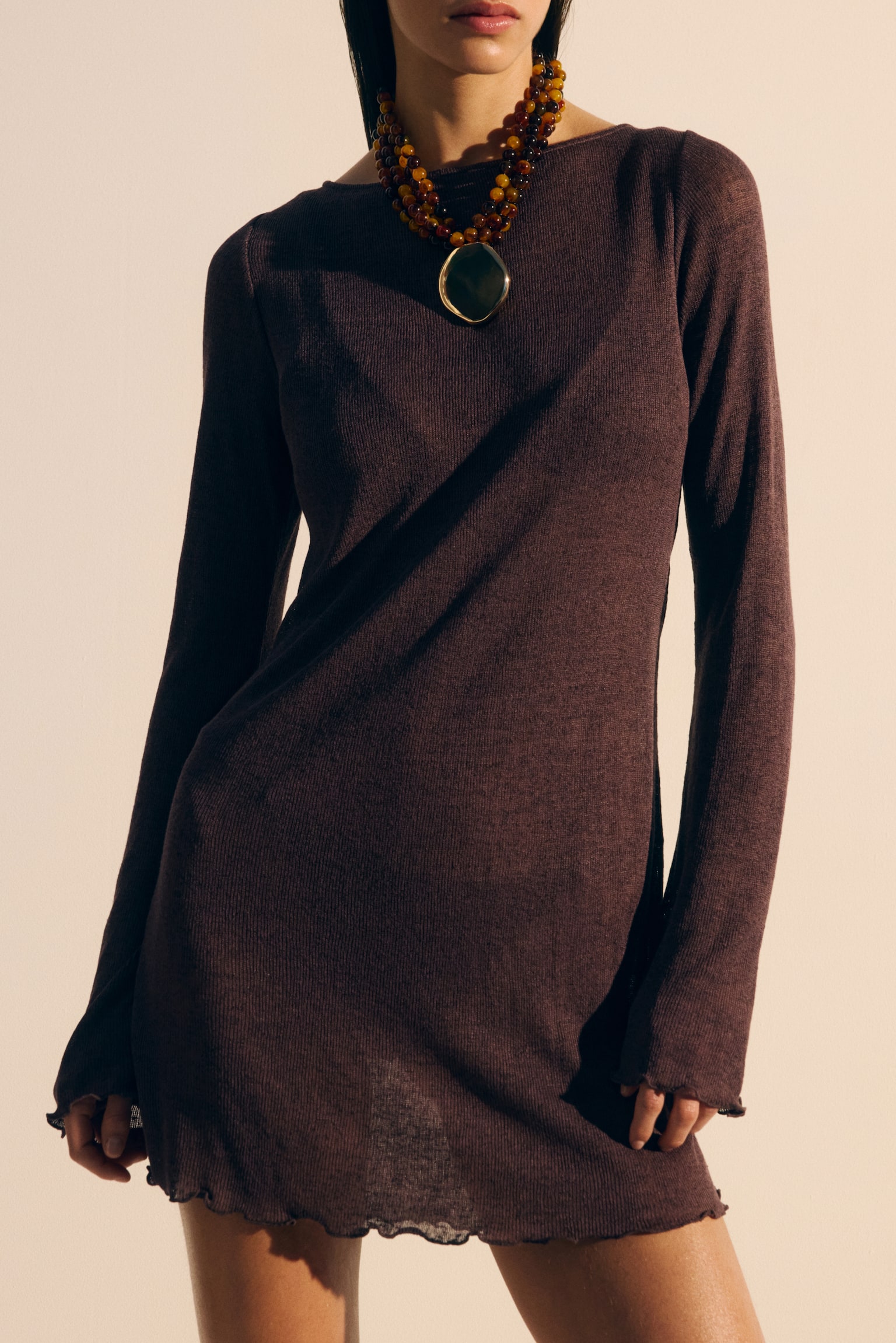 Mini beach dress - Dark brown/Black - 3