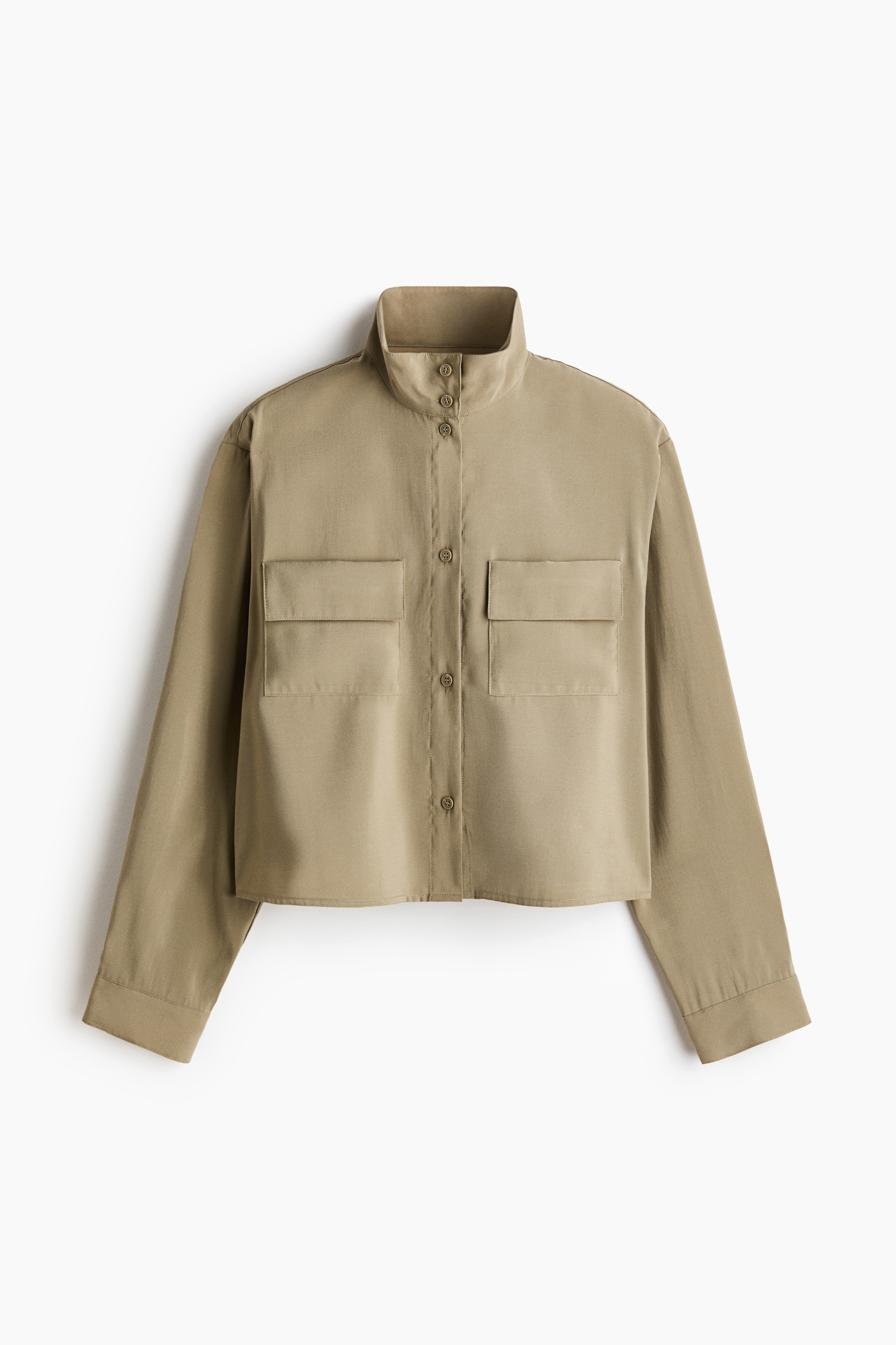 Stand-collar viscose-blend shirt - Light khaki green/Dark grey