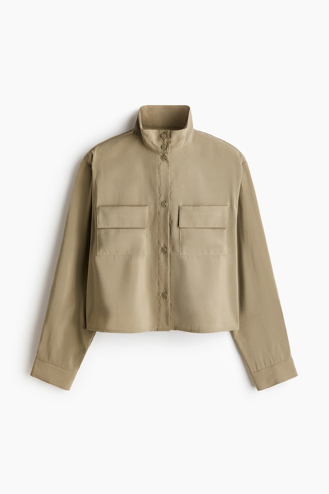 Stand-collar viscose-blend shirt - Light khaki green/Dark grey - 1