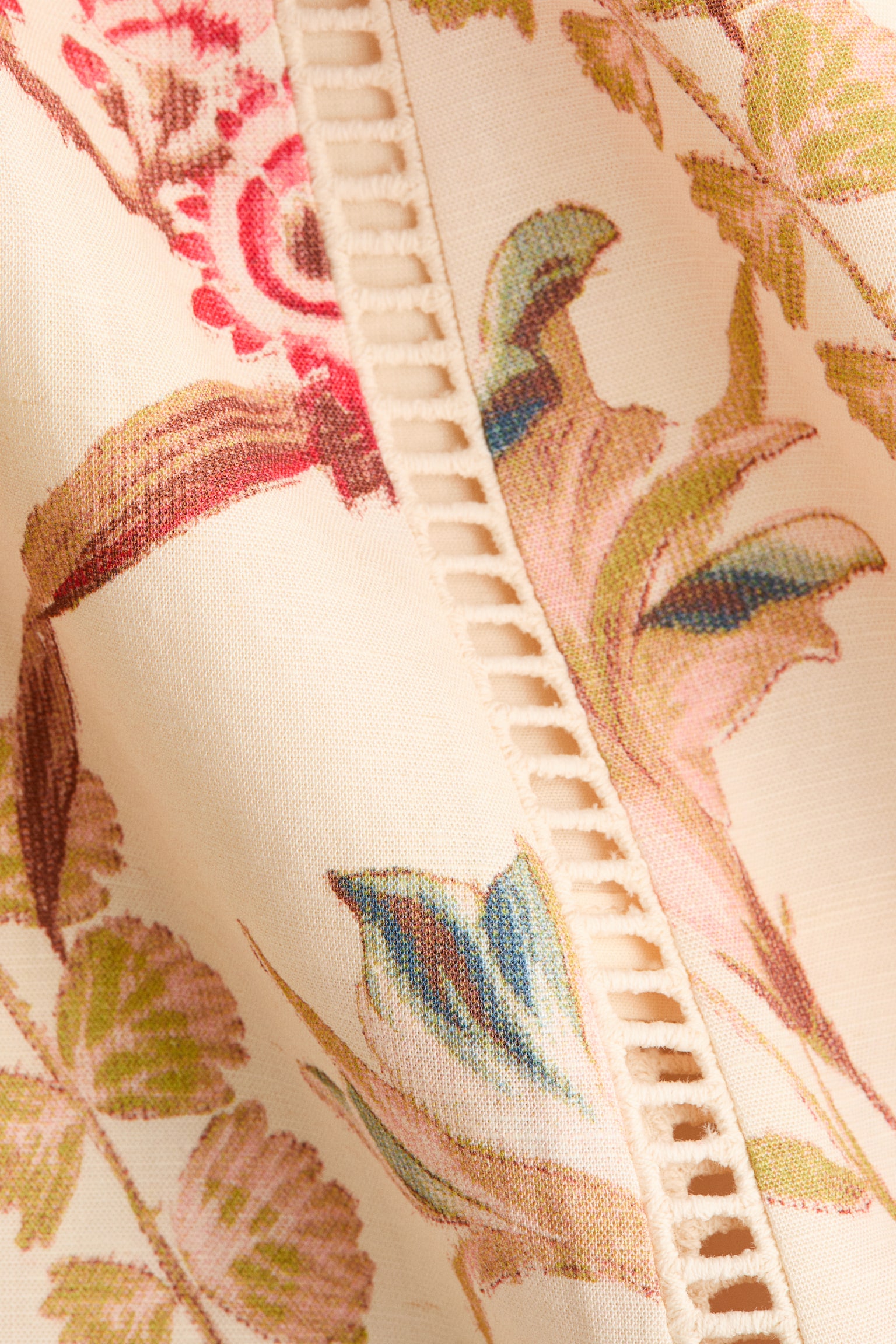 Linen-blend skirt - Light beige/Floral - 4