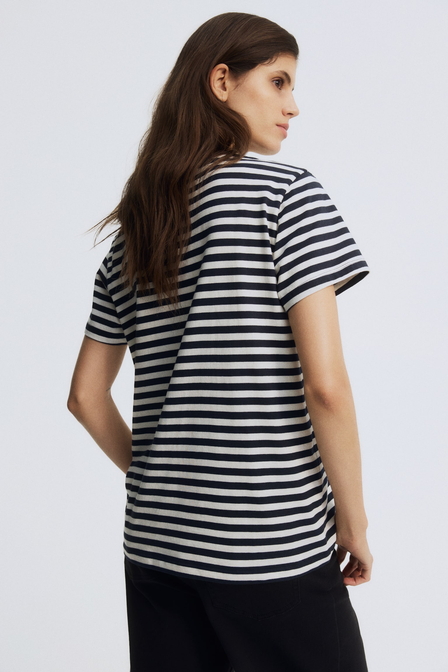 MAMA Cotton T-shirt - White/Navy blue striped/White/Dark brown/White/Black - 4