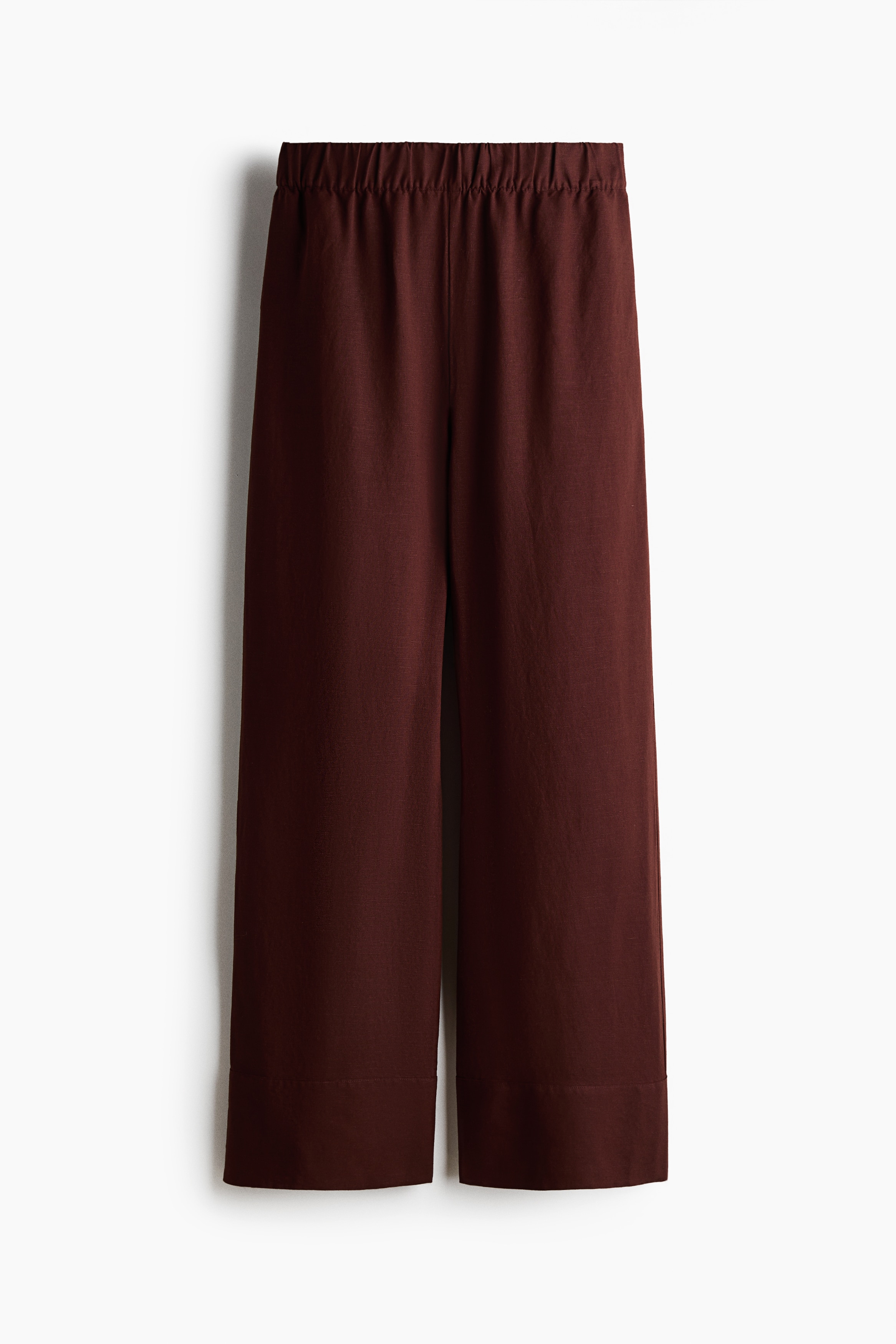 Wide linen-blend pull-on trousers - Dark brown/Peach pink/Striped