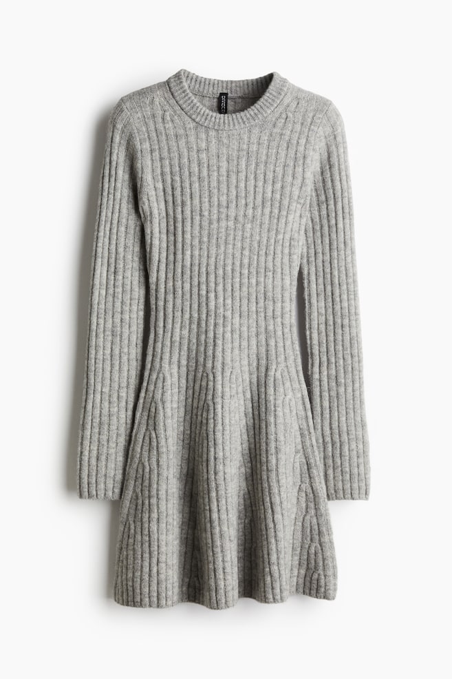 Abito svasato in maglia a costine - Grigio mélange - 1