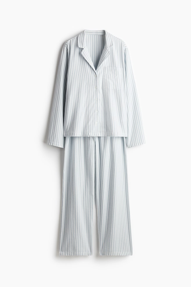 Flannel Pajamas - Light blue/striped/White/red plaid - 1