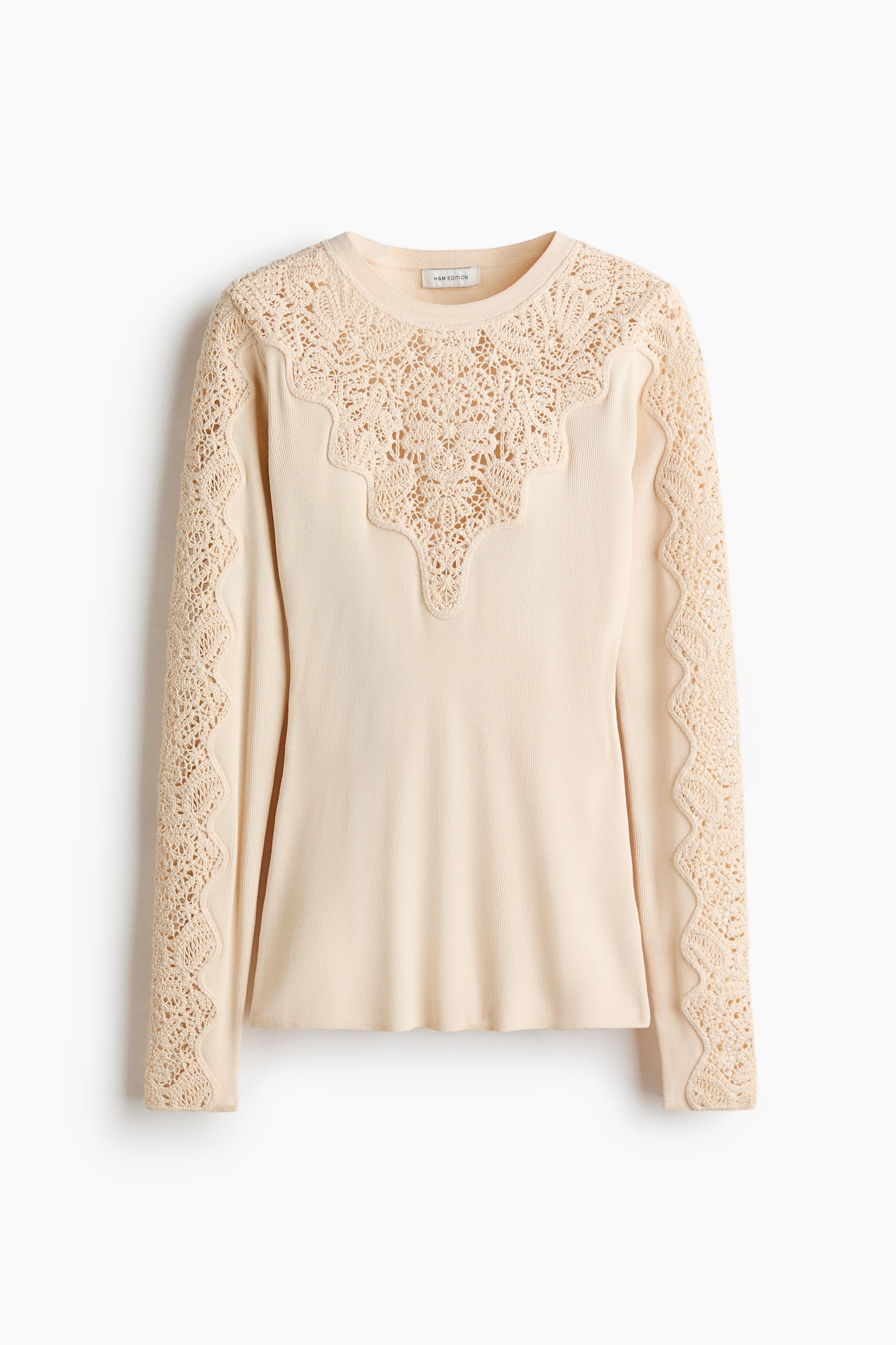 Crochet look-detail top - Light beige - 1