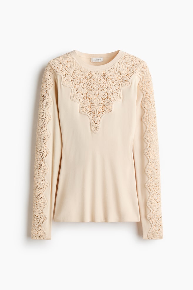 Top con decorazioni effetto uncinetto - Beige chiaro - 1