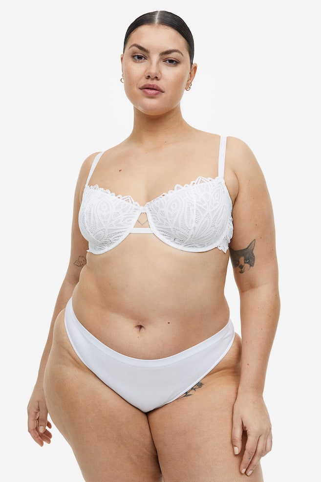 Non-padded underwired lace bra - White/Black - 4