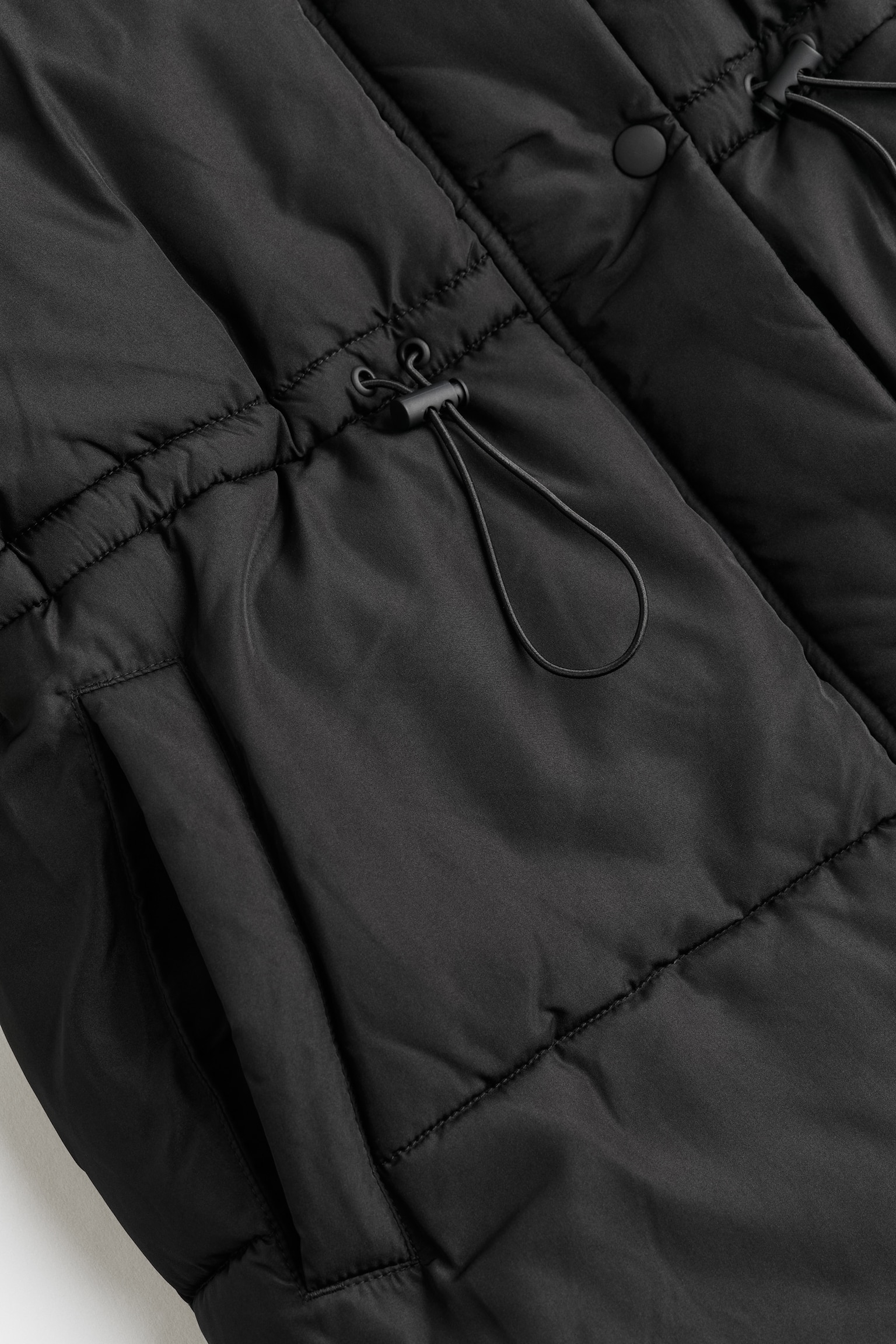 Drawstring Waist Puffer Jacket - Black - 3