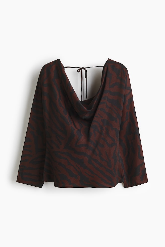 Cowl-Neck Top - Dark brown/zebra print - 1