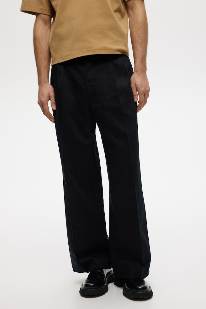 Loose-Fit Linen-Blend Pants-Black - 5